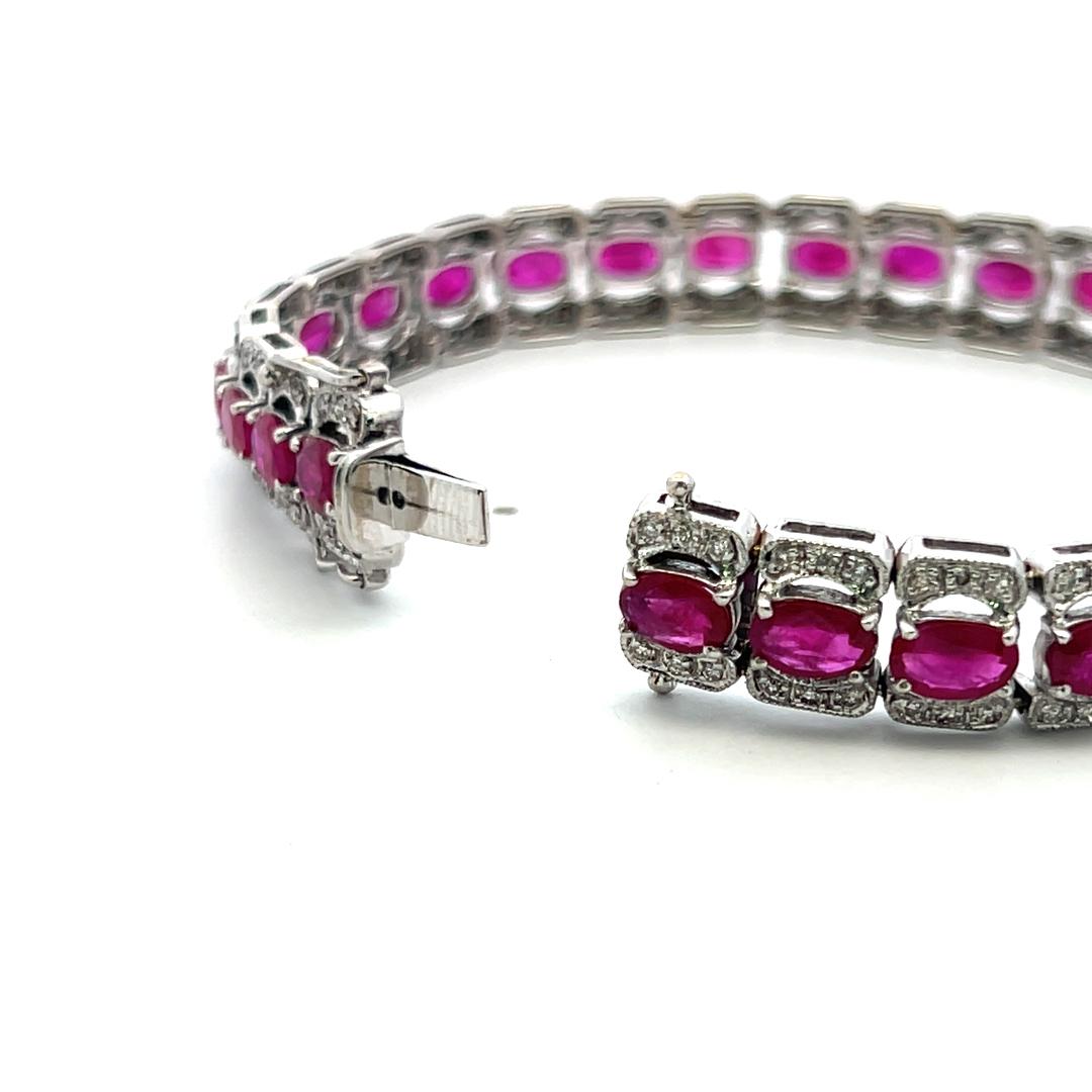 Vintage 18K WG Link Bracelet with 1.4 Carat Round Diamond & 11.2 Carat Ruby