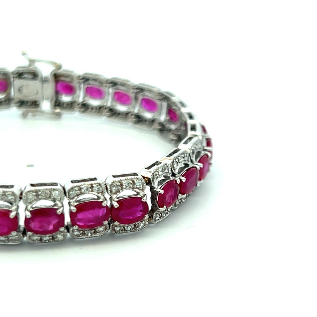 Vintage 18K WG Link Bracelet with 1.4 Carat Round Diamond & 11.2 Carat Ruby
