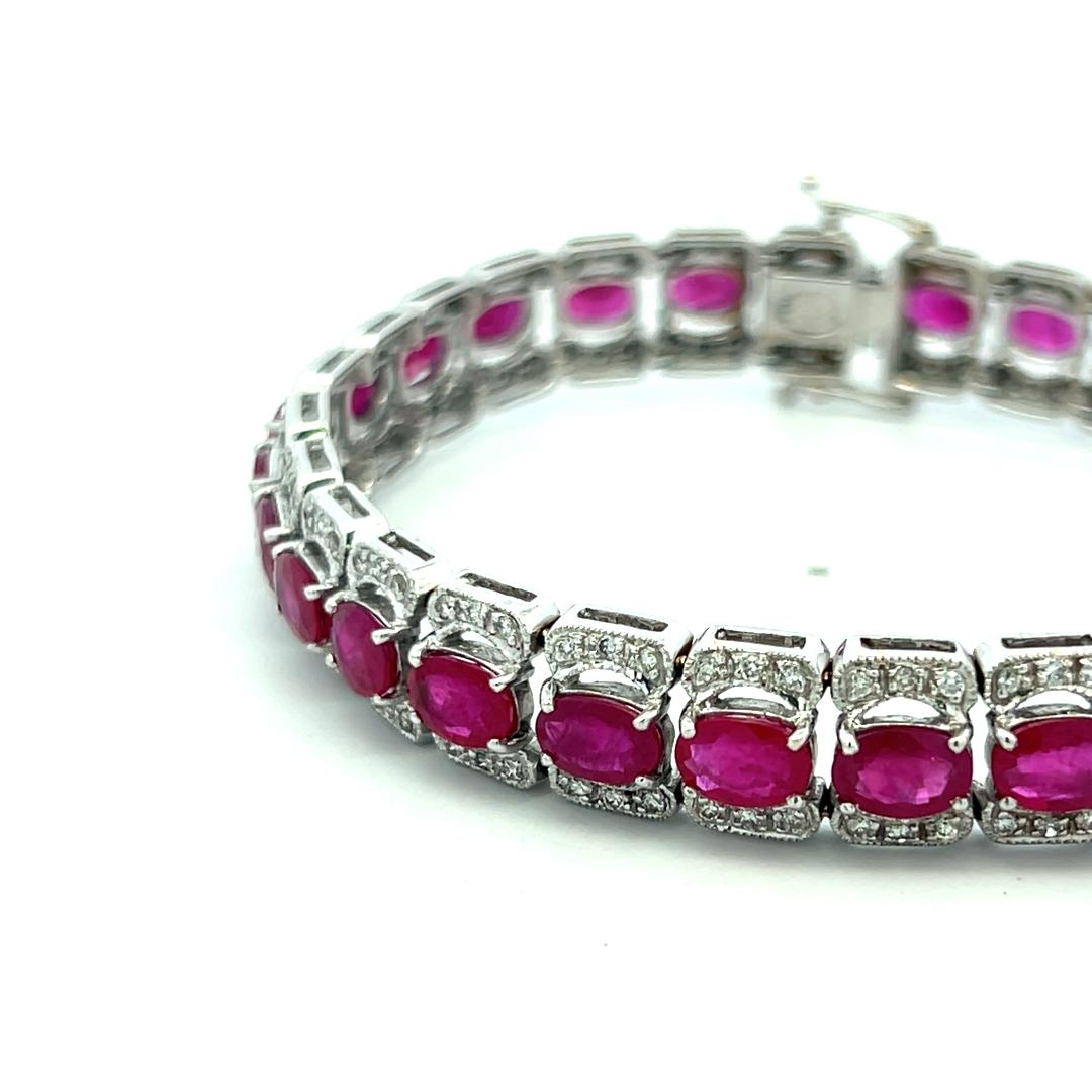 Vintage 18K WG Link Bracelet with 1.4 Carat Round Diamond & 11.2 Carat Ruby