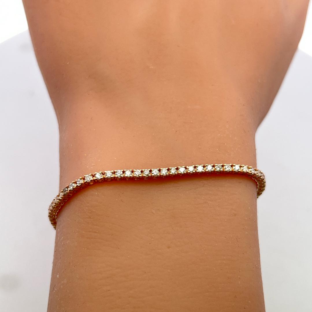 Vintage 14K Rose Gold Tennis Bracelet with 1.77 Carat Round G SI Diamonds