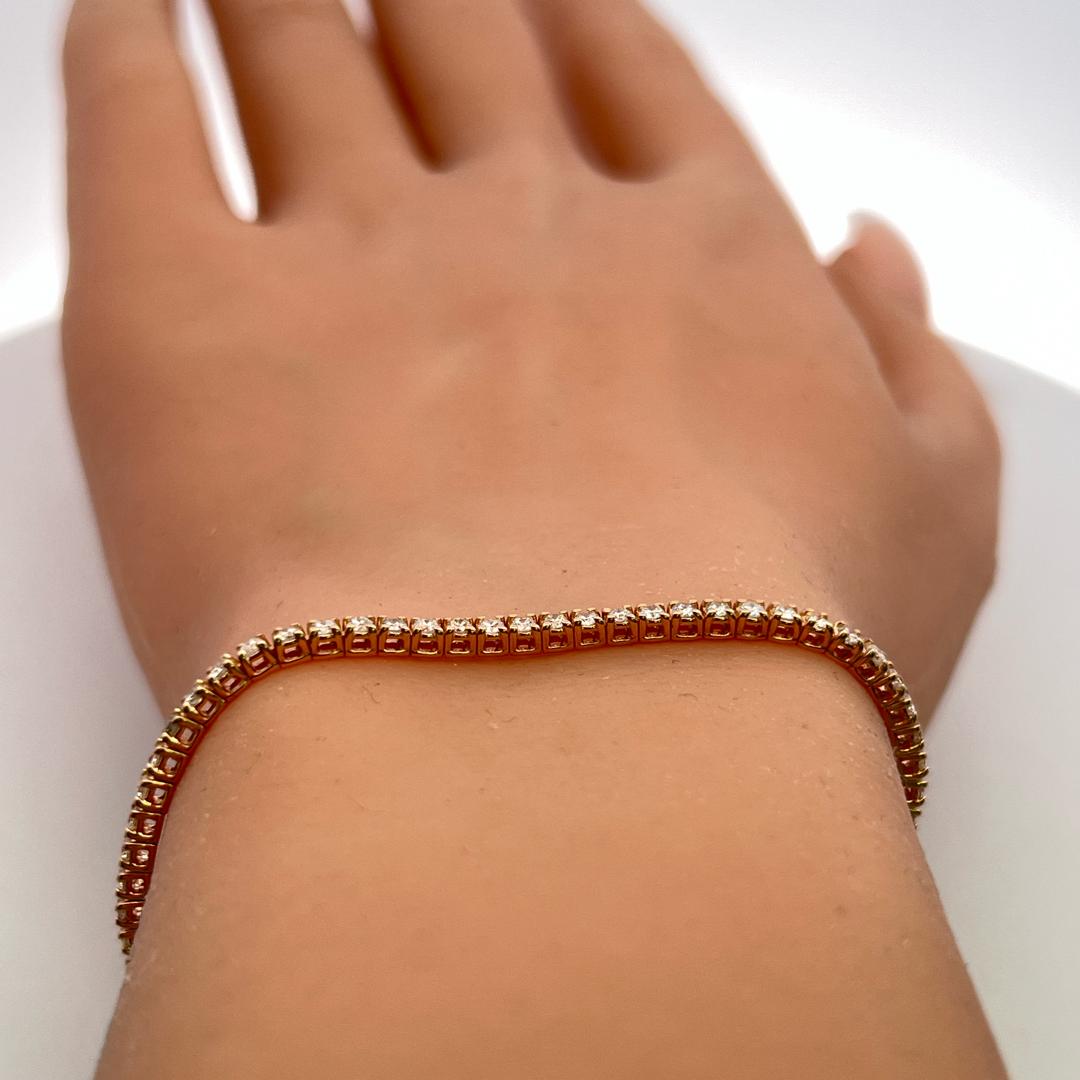 Vintage 14K Rose Gold Tennis Bracelet with 1.77 Carat Round G SI Diamonds