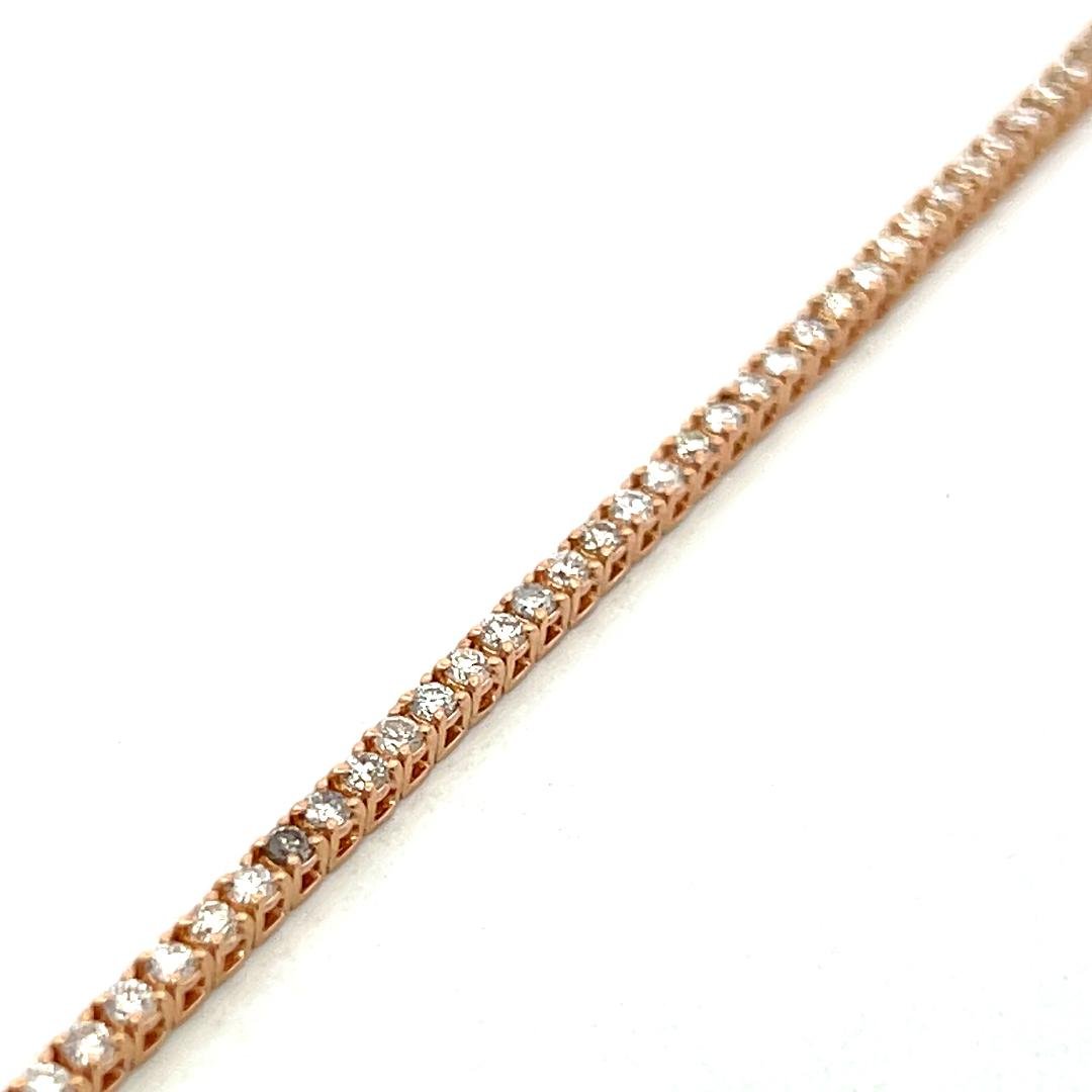 Vintage 14K Rose Gold Tennis Bracelet with 1.77 Carat Round G SI Diamonds