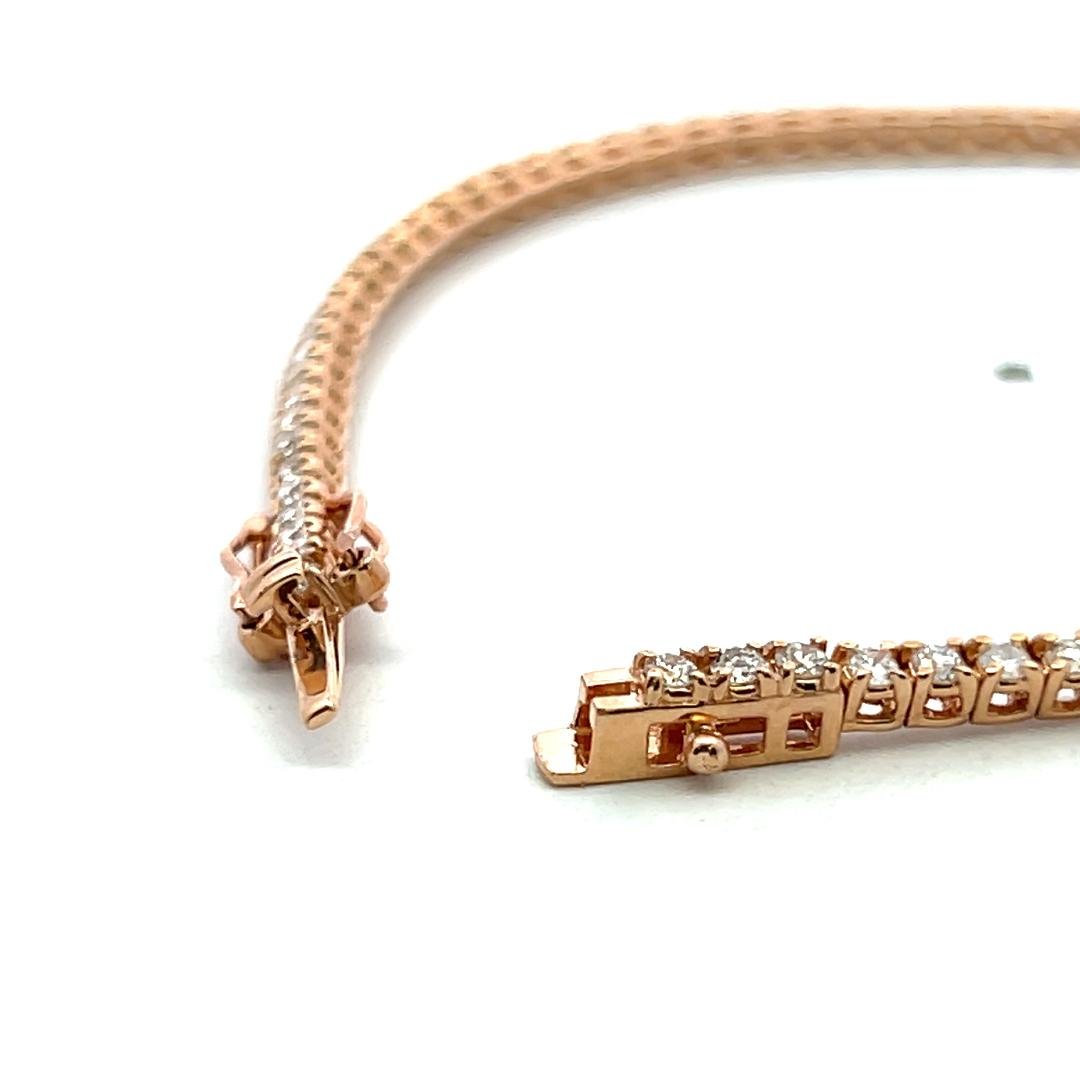 Vintage 14K Rose Gold Tennis Bracelet with 1.77 Carat Round G SI Diamonds