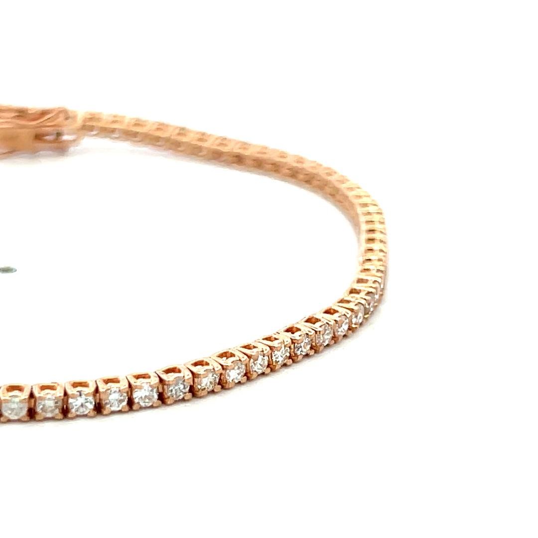 Vintage 14K Rose Gold Tennis Bracelet with 1.77 Carat Round G SI Diamonds