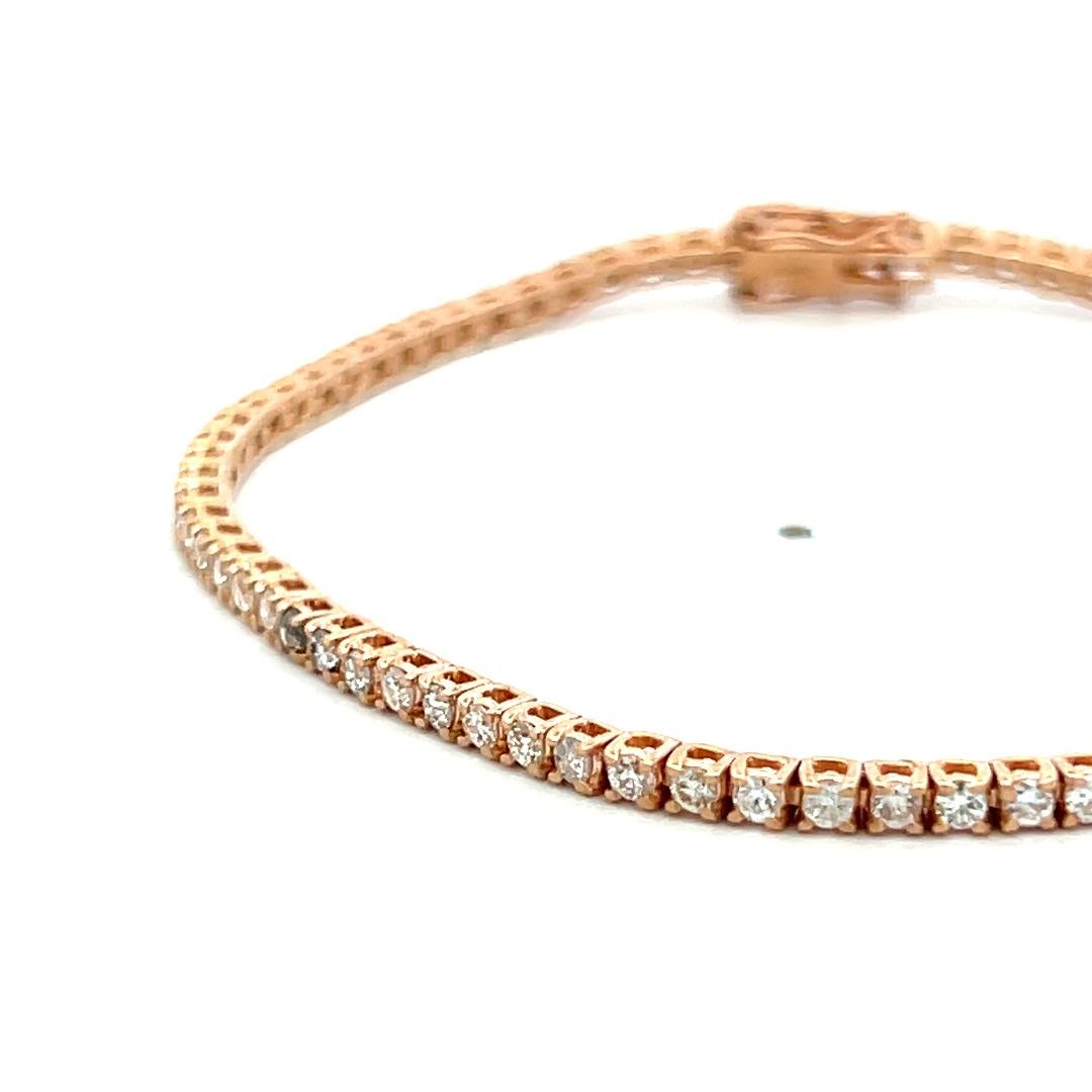 Vintage 14K Rose Gold Tennis Bracelet with 1.77 Carat Round G SI Diamonds