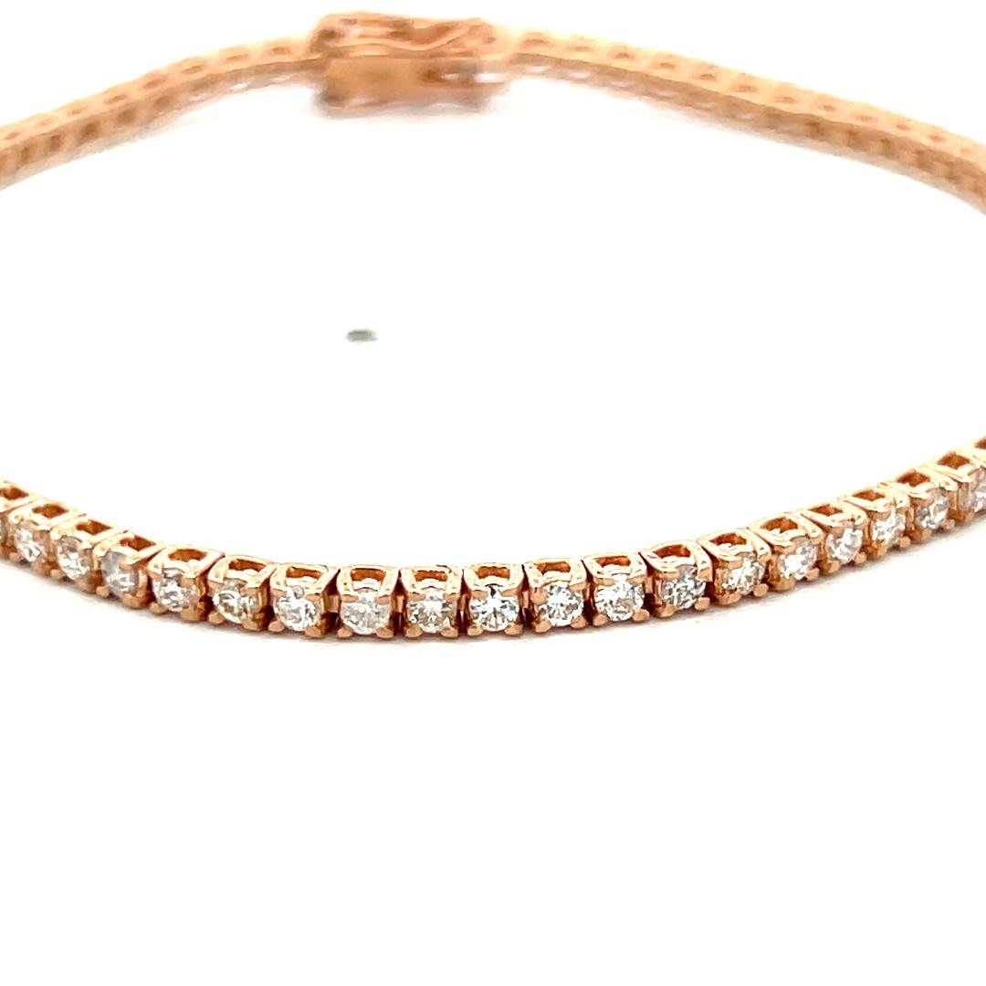 Vintage 14K Rose Gold Tennis Bracelet with 1.77 Carat Round G SI Diamonds