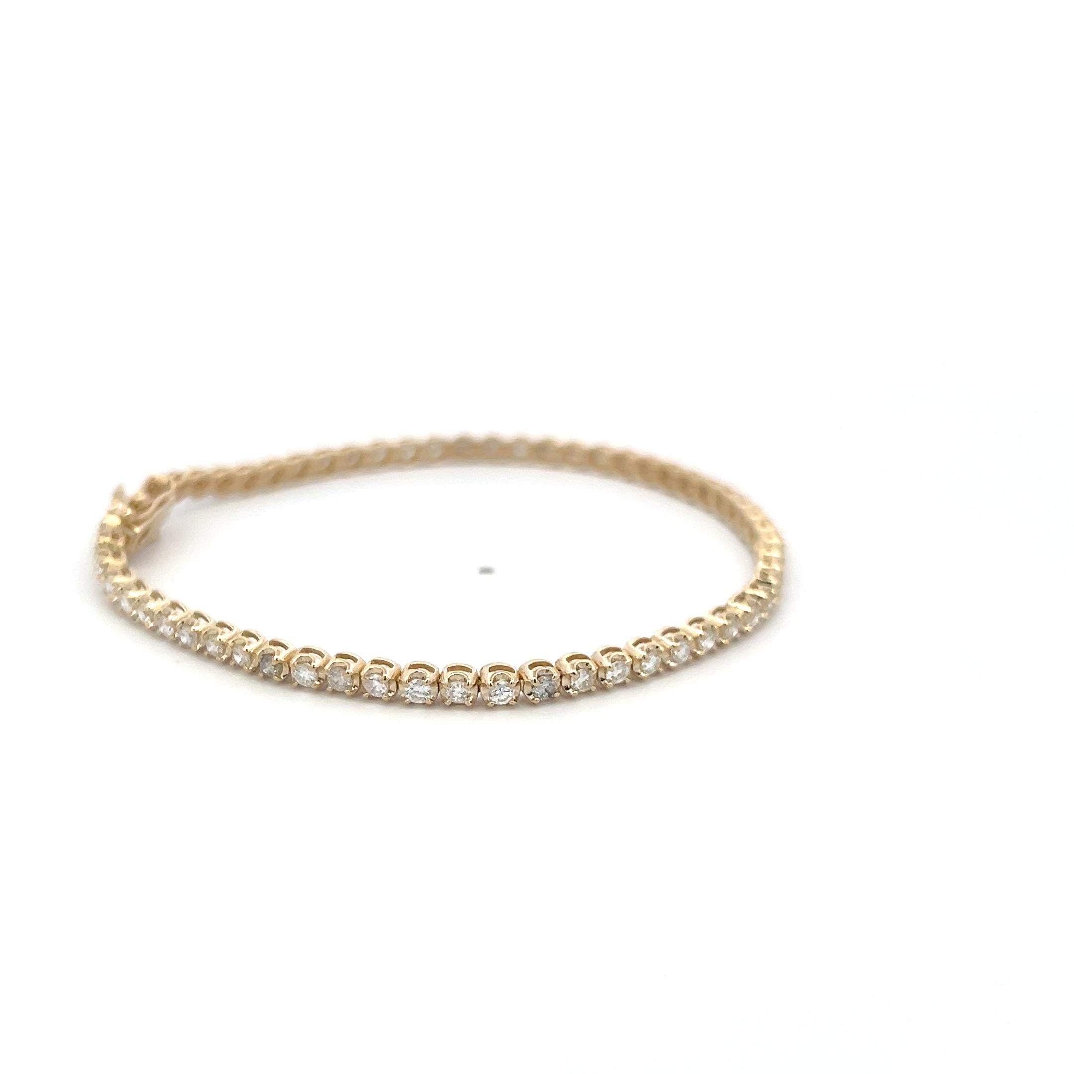 Vintage 14K Yellow Gold Tennis Bracelet with 1.45 Carat Round Diamonds 7 Inch