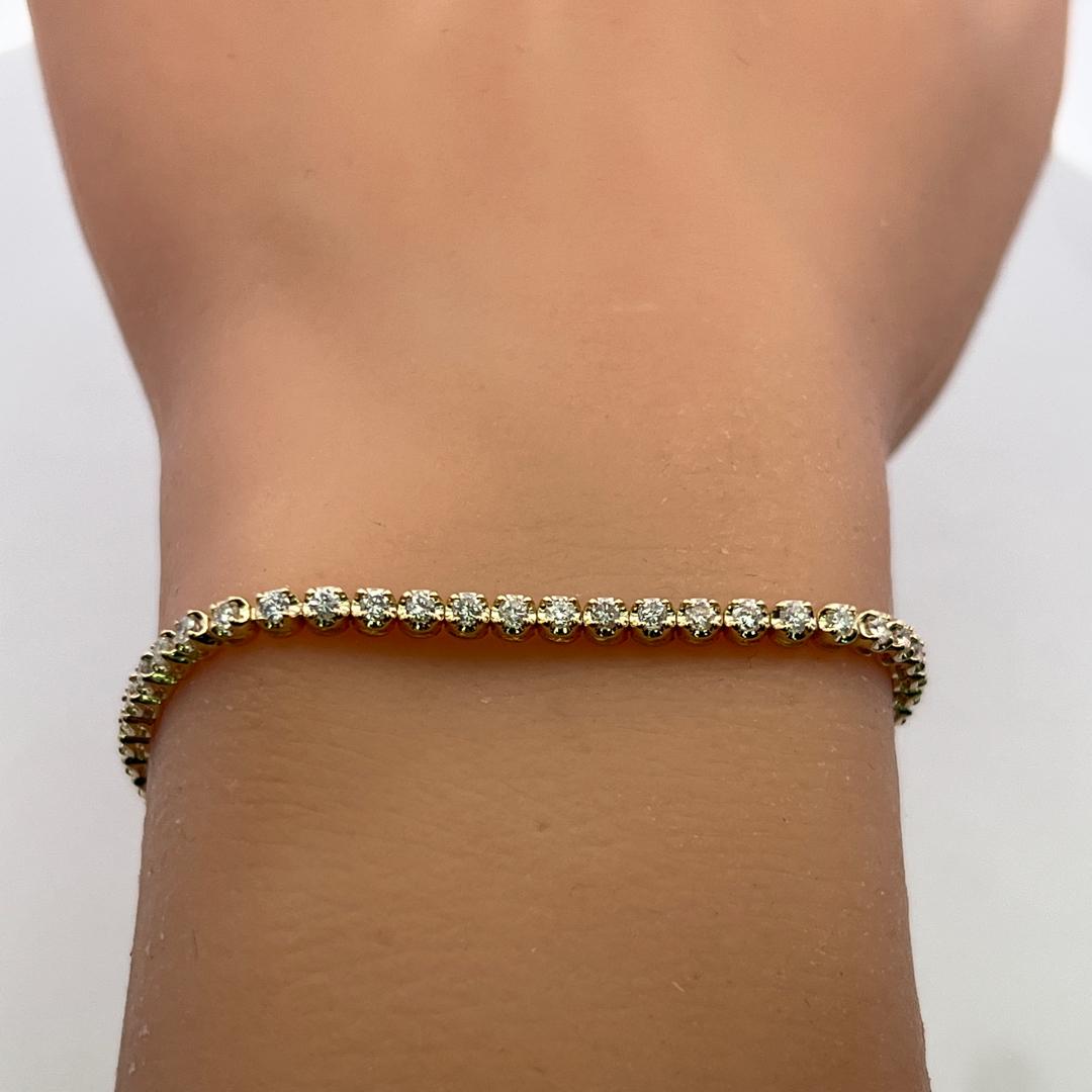 Vintage 14K Yellow Gold Tennis Bracelet with 1.45 Carat Round Diamonds 7 Inch