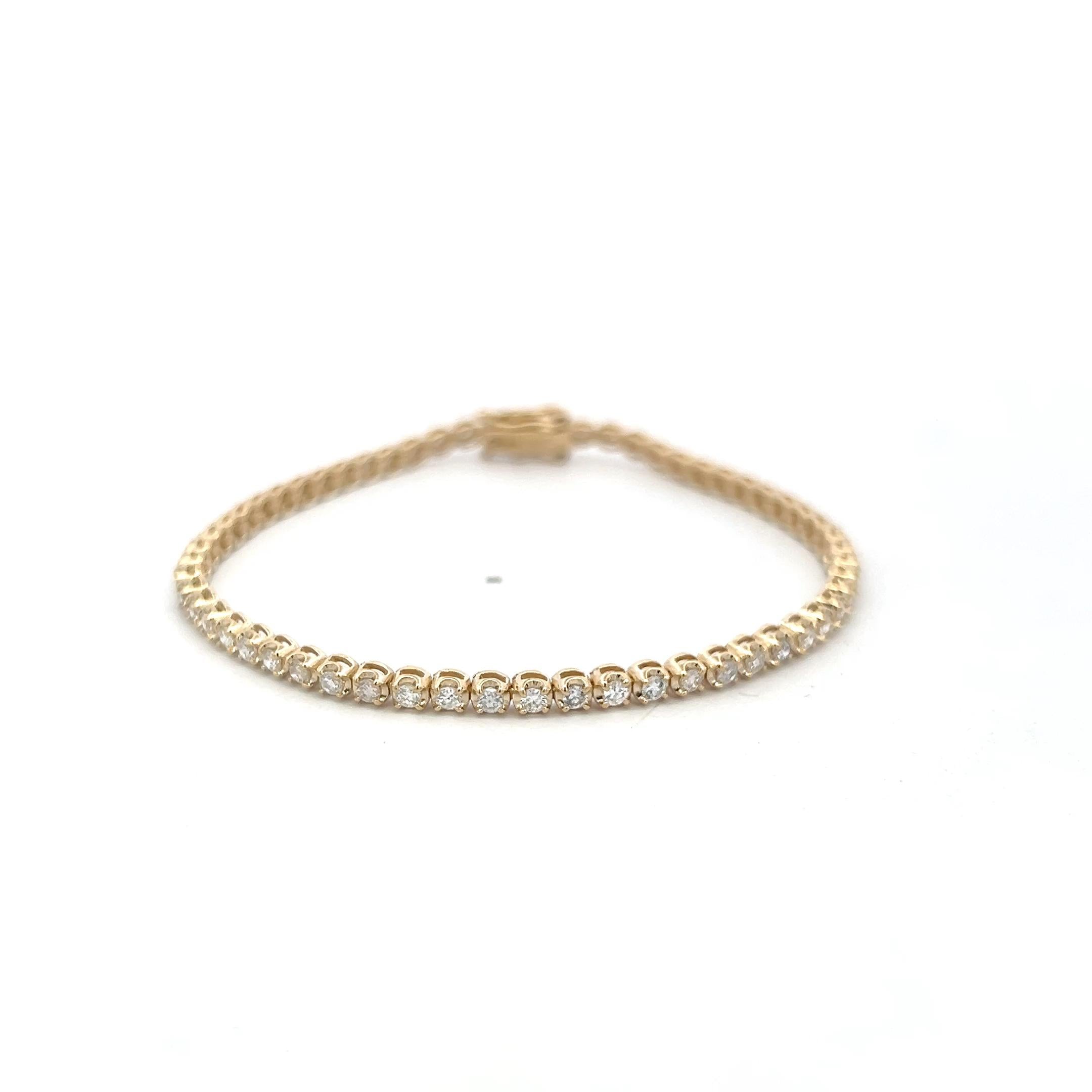 Vintage 14K Yellow Gold Tennis Bracelet with 1.45 Carat Round Diamonds 7 Inch