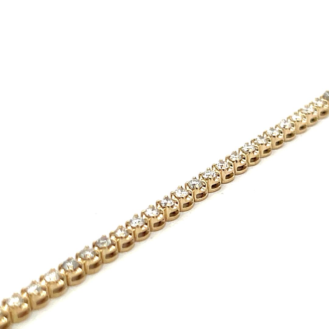 Vintage 14K Yellow Gold Tennis Bracelet with 1.45 Carat Round Diamonds 7 Inch