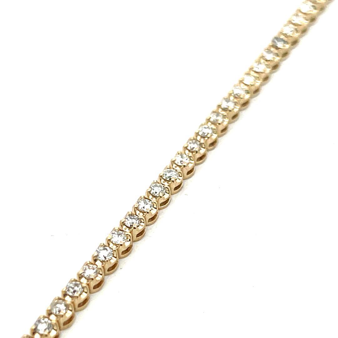 Vintage 14K Yellow Gold Tennis Bracelet with 1.45 Carat Round Diamonds 7 Inch