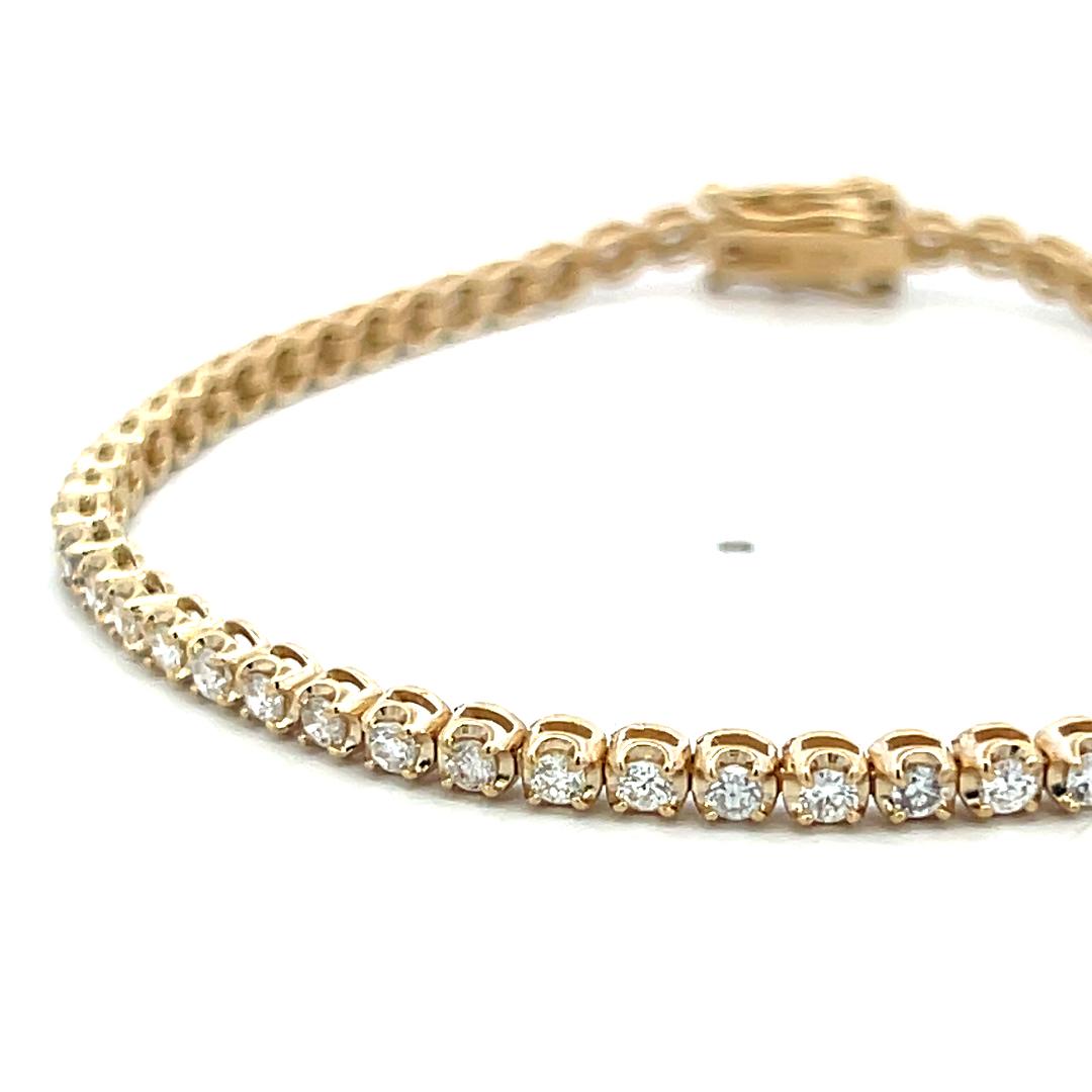 Vintage 14K Yellow Gold Tennis Bracelet with 1.45 Carat Round Diamonds 7 Inch