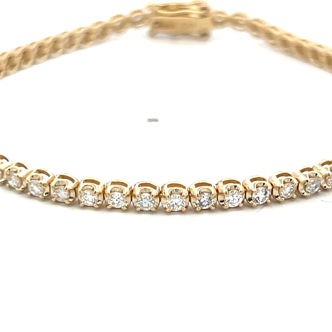 Vintage 14K Yellow Gold Tennis Bracelet with 1.45 Carat Round Diamonds 7 Inch