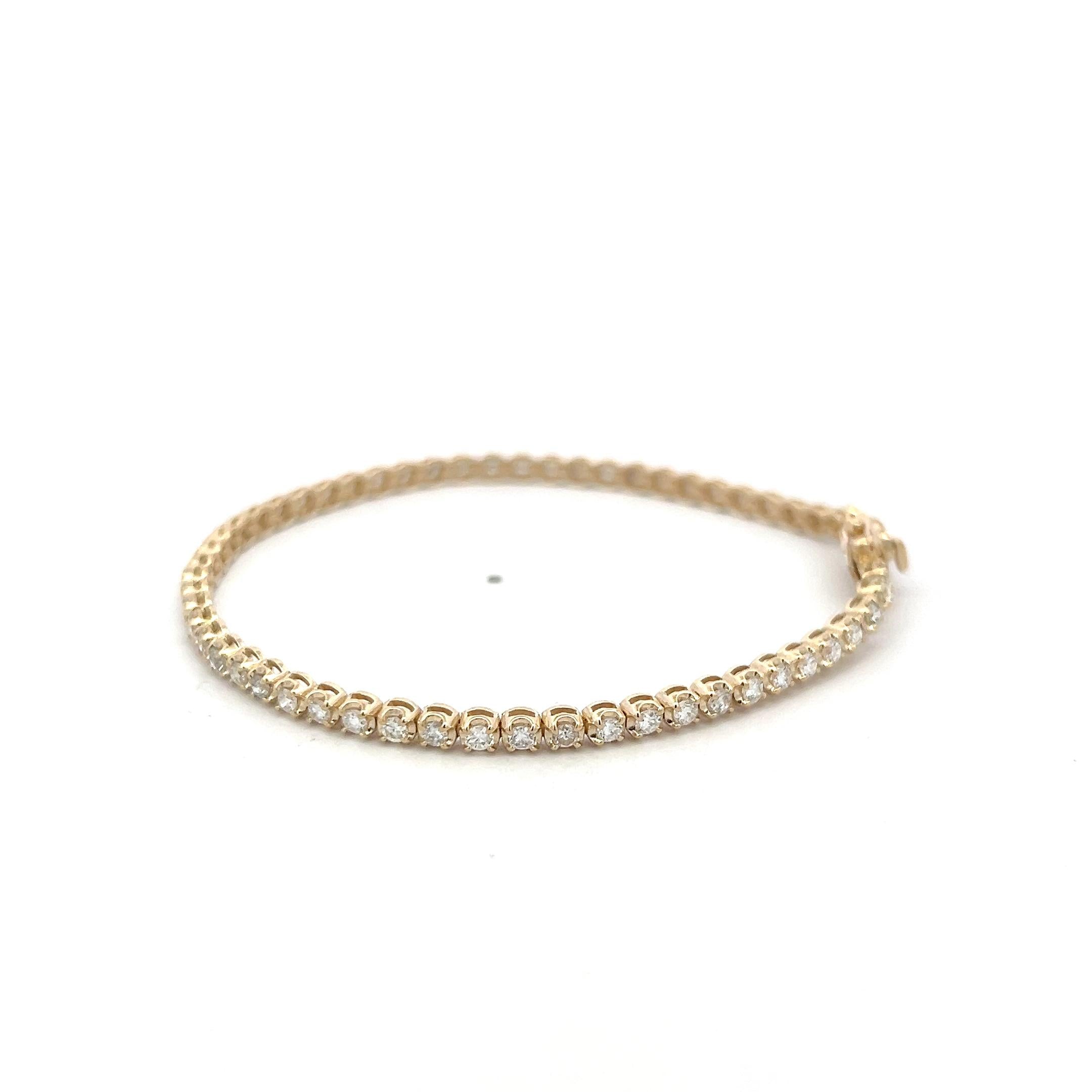 Vintage 14K Yellow Gold Tennis Bracelet with 1.45 Carat Round Diamonds 7 Inch