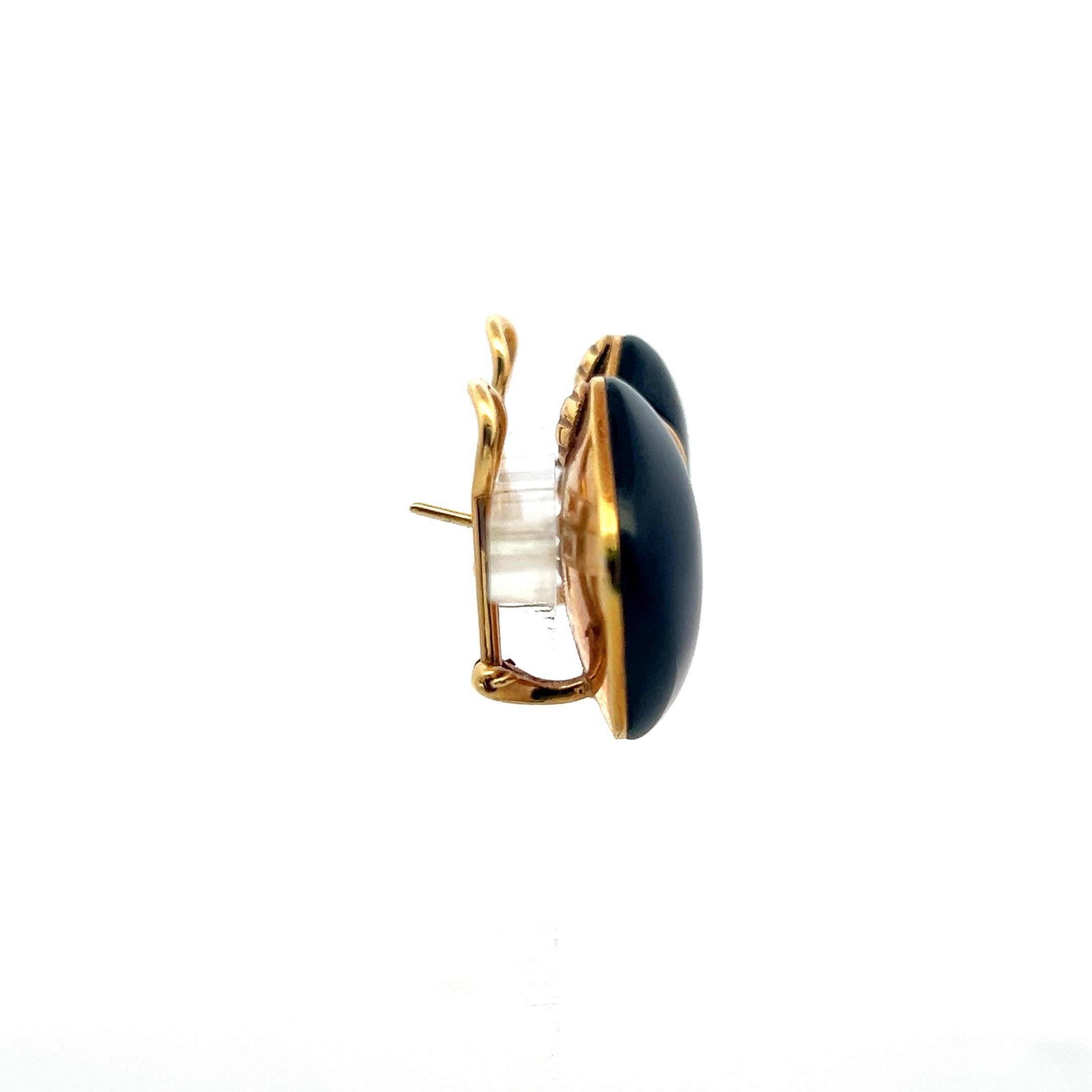 18K Yellow Gold Clip-On Earrings with 0.4ct Round I SI Diamonds 22.5*13.9mm Onyx