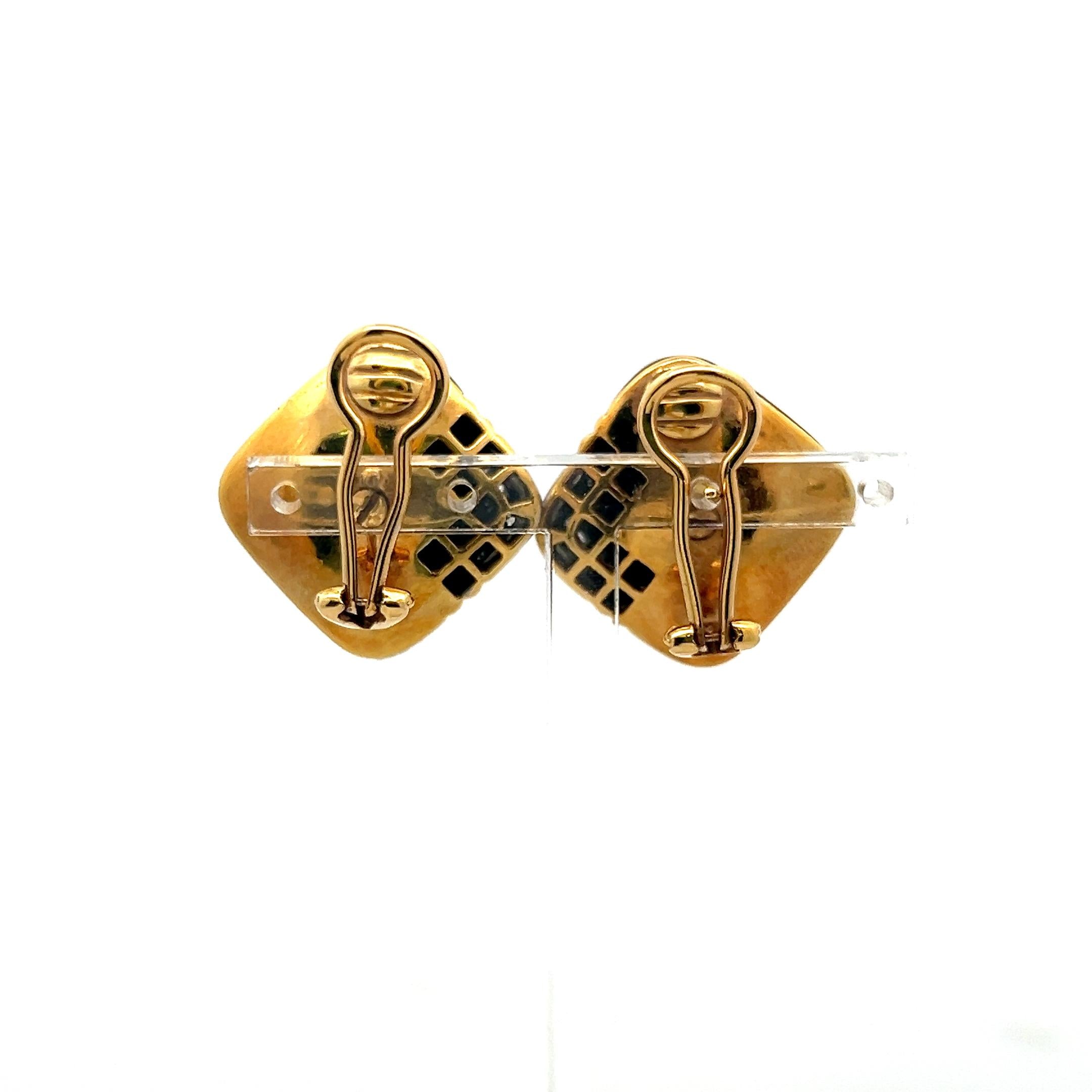 18K Yellow Gold Clip-On Earrings with 0.4ct Round I SI Diamonds 22.5*13.9mm Onyx
