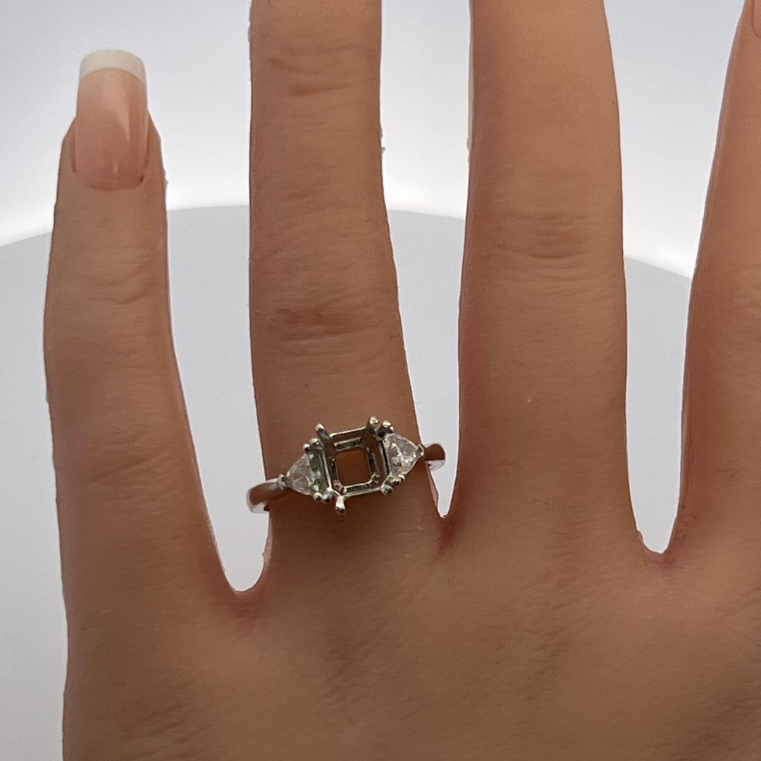 18K White Gold Semi Mount Ring with 0.5ct Triangular Diamonds Fits 6.91x6.82mm