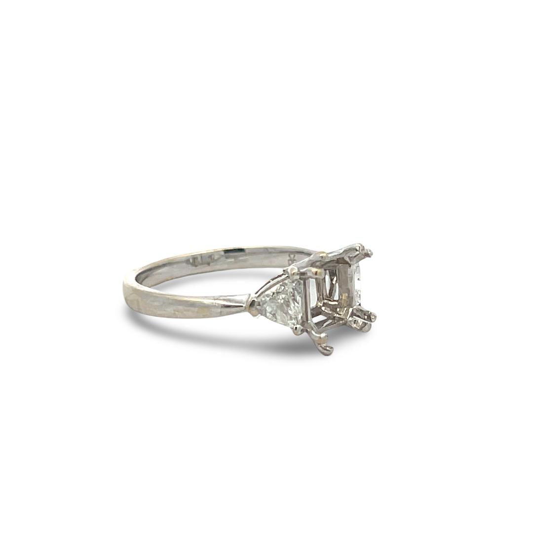 18K White Gold Semi Mount Ring with 0.5ct Triangular Diamonds Fits 6.91x6.82mm