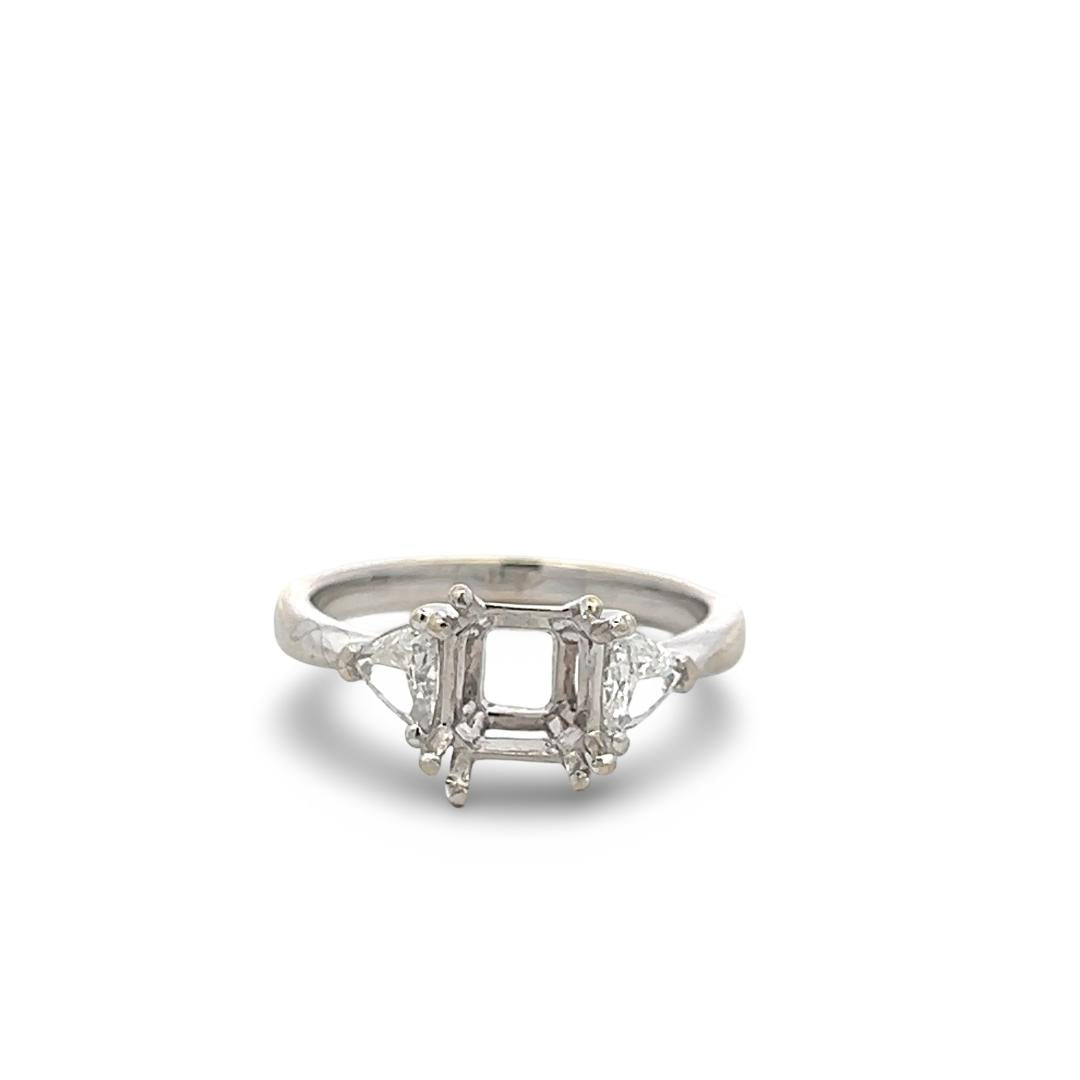 18K White Gold Semi Mount Ring with 0.5ct Triangular Diamonds Fits 6.91x6.82mm