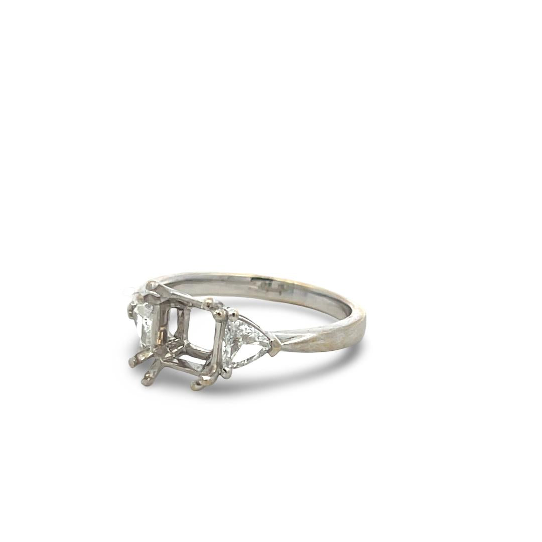 18K White Gold Semi Mount Ring with 0.5ct Triangular Diamonds Fits 6.91x6.82mm