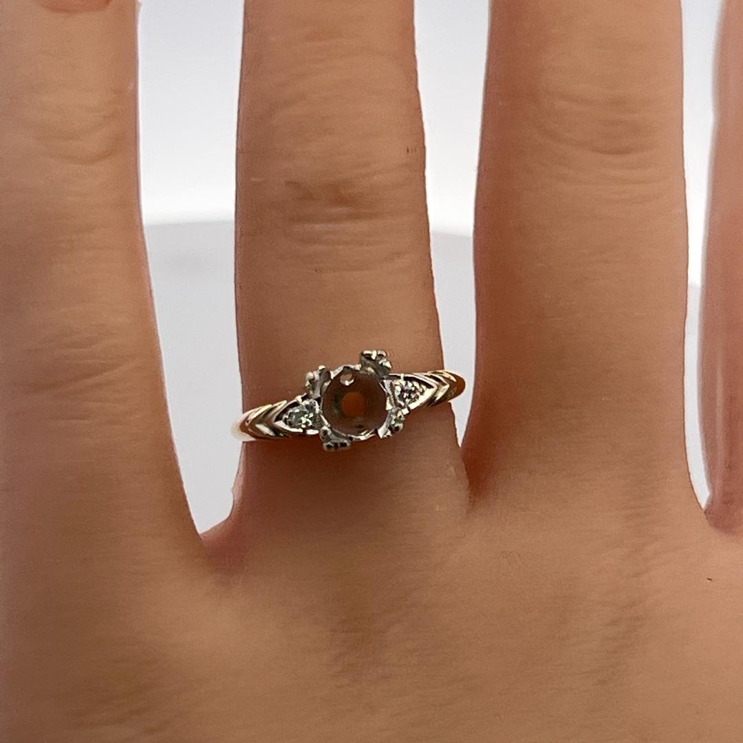 14K Two-Tone Gold Semi Mount Ring 0.04ct Circular I SI Diamond Fits 6.8mm 1.25ct