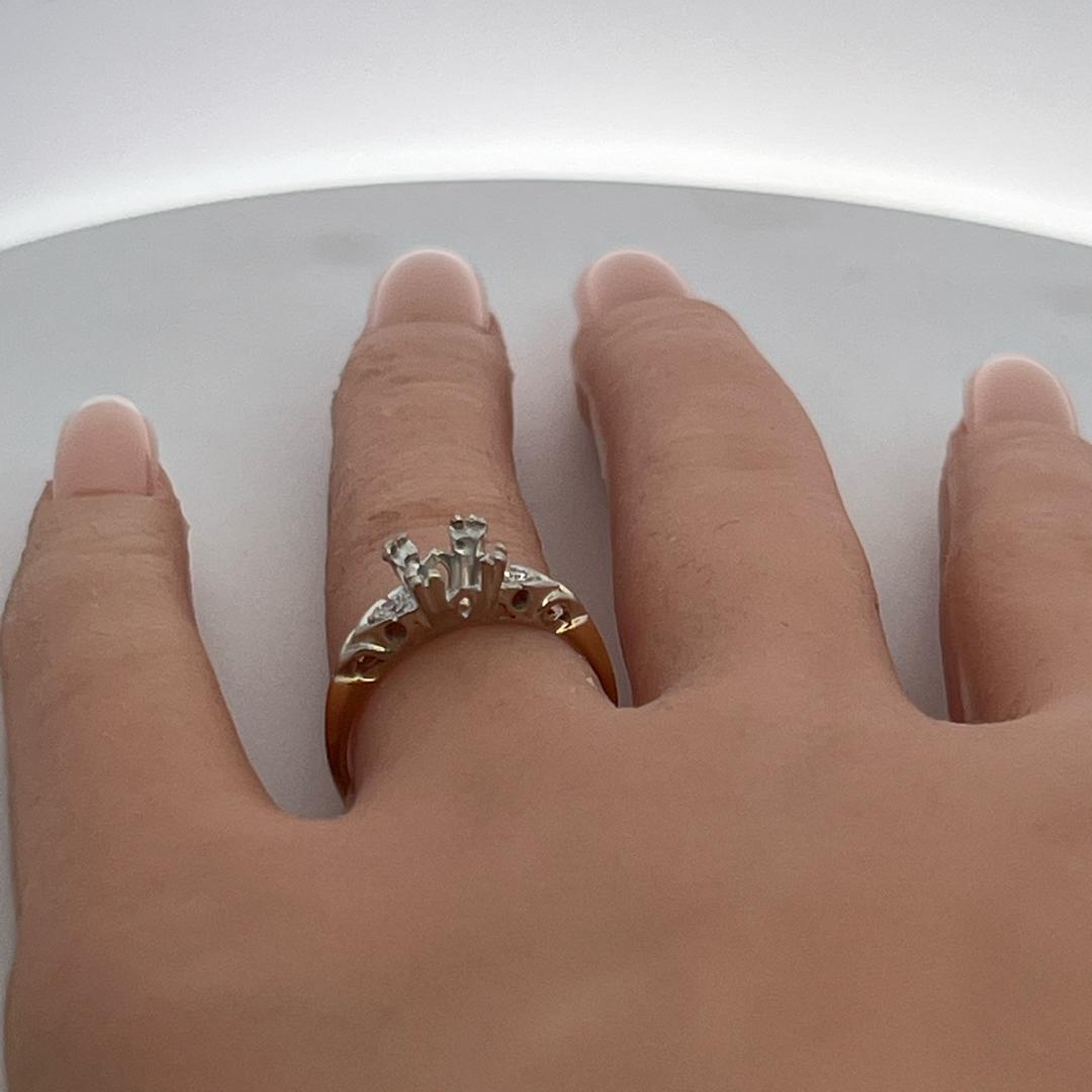 14K Two-Tone Gold Semi Mount Ring 0.04ct Circular I SI Diamond Fits 6.8mm 1.25ct