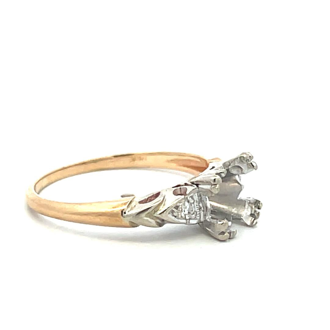 14K Two-Tone Gold Semi Mount Ring 0.04ct Circular I SI Diamond Fits 6.8mm 1.25ct