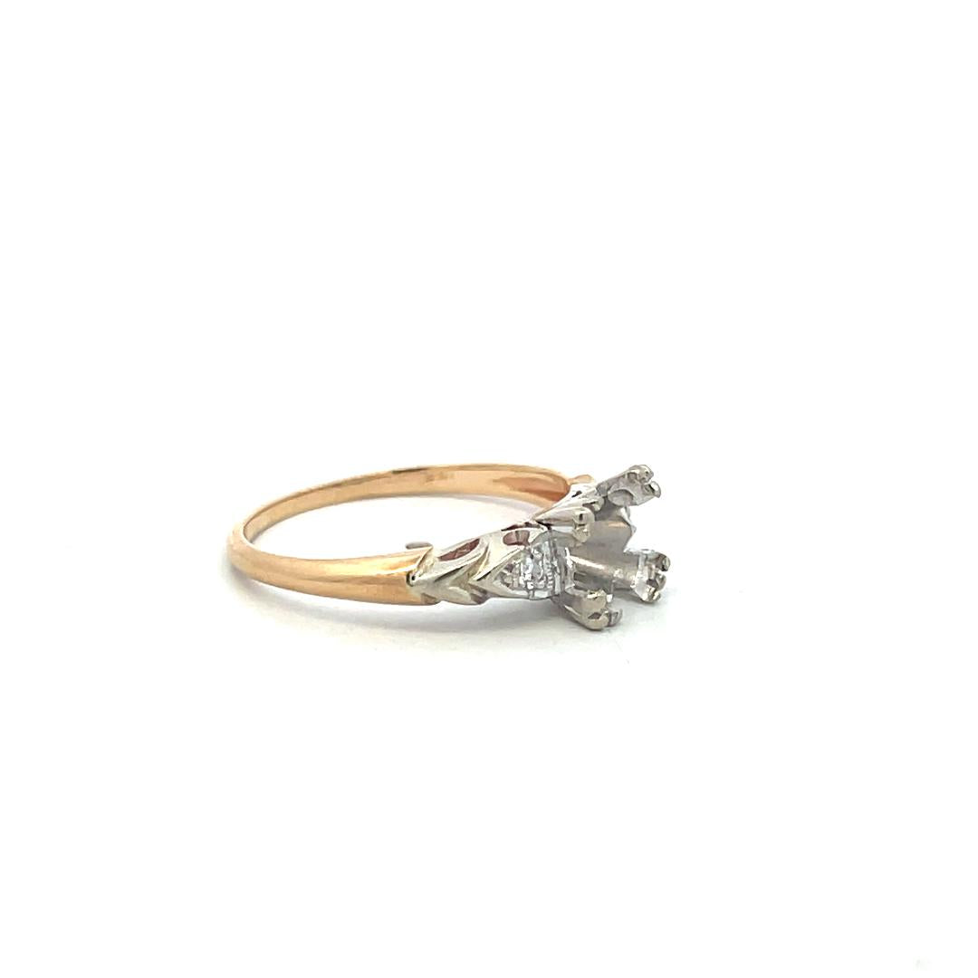 14K Two-Tone Gold Semi Mount Ring 0.04ct Circular I SI Diamond Fits 6.8mm 1.25ct