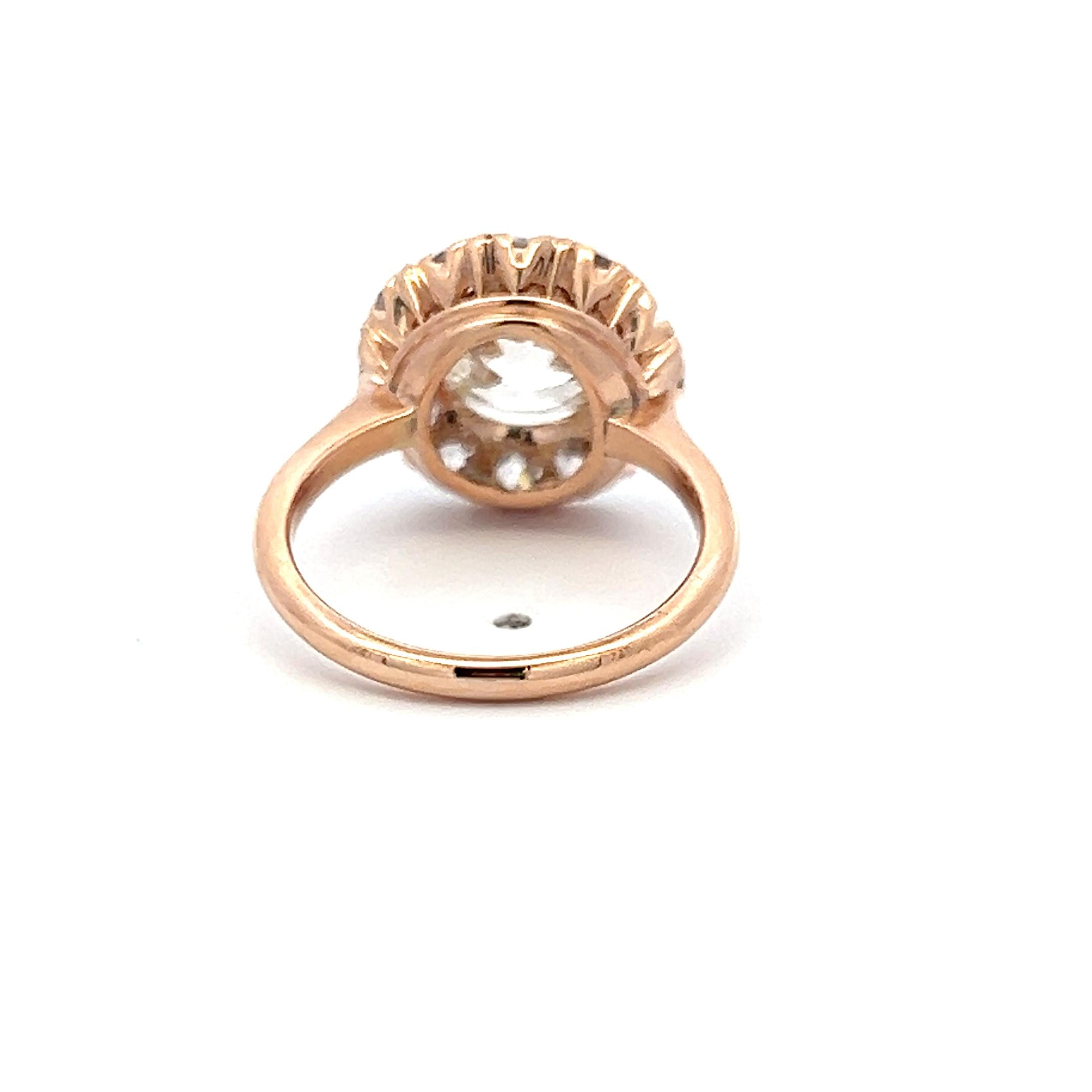 14K Rose Gold Halo Ring with 3.62ct Old European Diamonds Size 5.75 GIA K SI1