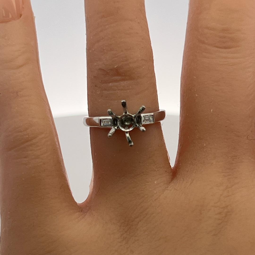 18K White Gold Semi Mount Ring with 0.2ct Baguette Diamonds Fits 8.2 MM 2.00ct+