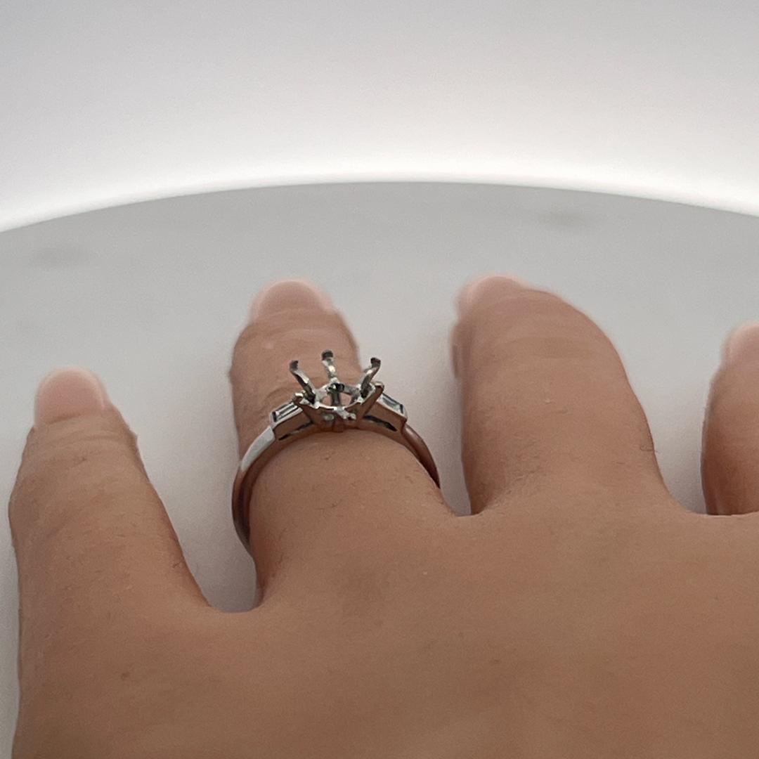 18K White Gold Semi Mount Ring with 0.2ct Baguette Diamonds Fits 8.2 MM 2.00ct+