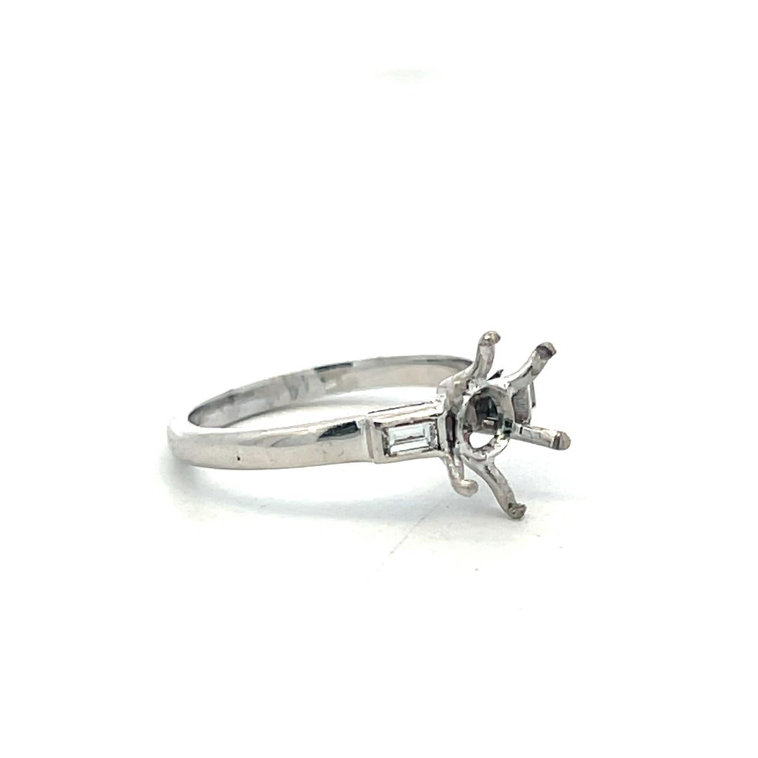 18K White Gold Semi Mount Ring with 0.2ct Baguette Diamonds Fits 8.2 MM 2.00ct+