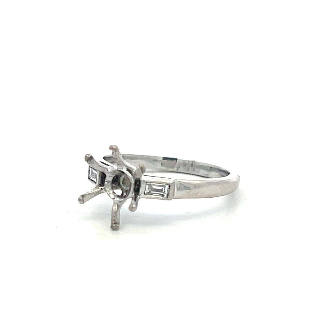 18K White Gold Semi Mount Ring with 0.2ct Baguette Diamonds Fits 8.2 MM 2.00ct+