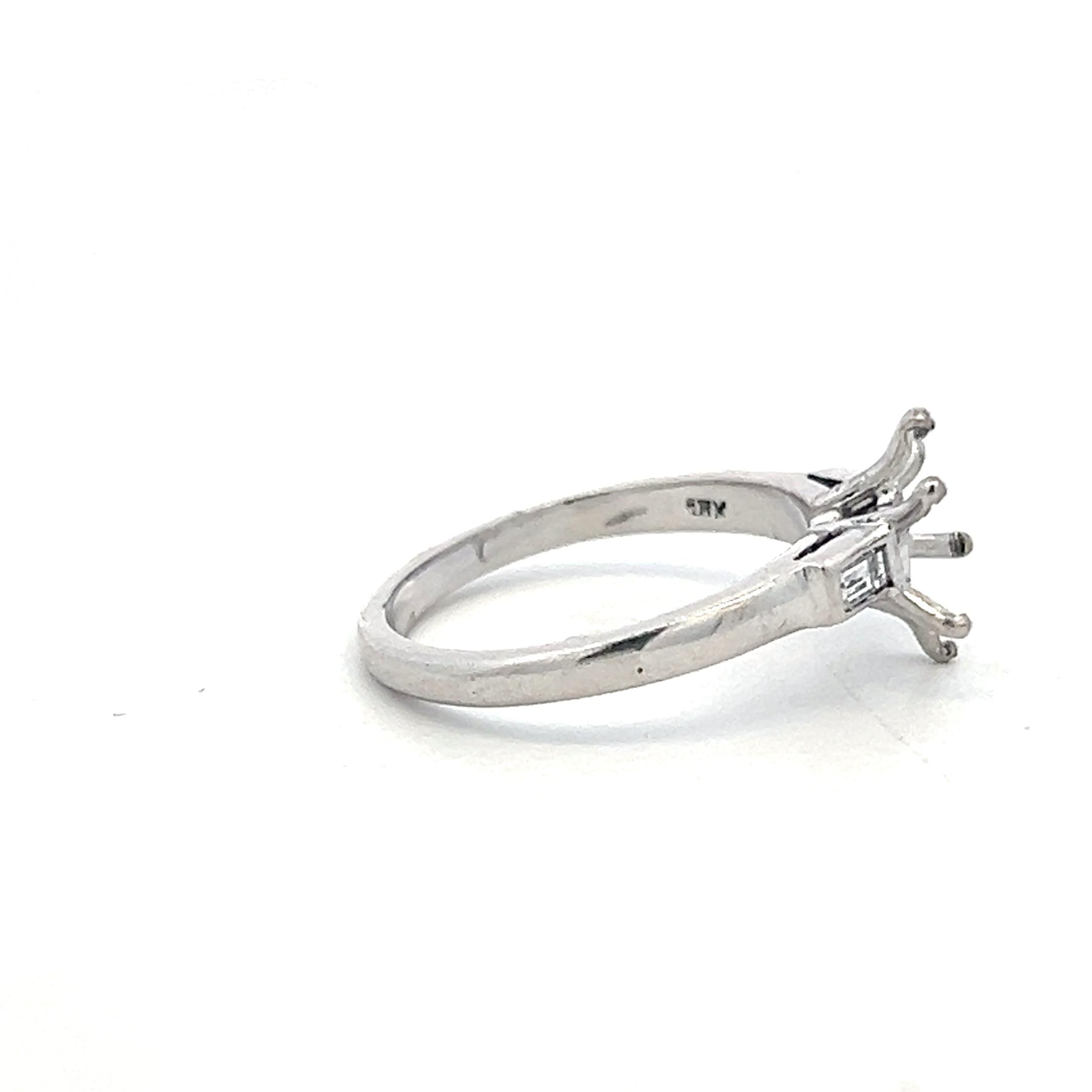18K White Gold Semi Mount Ring with 0.2ct Baguette Diamonds Fits 8.2 MM 2.00ct+