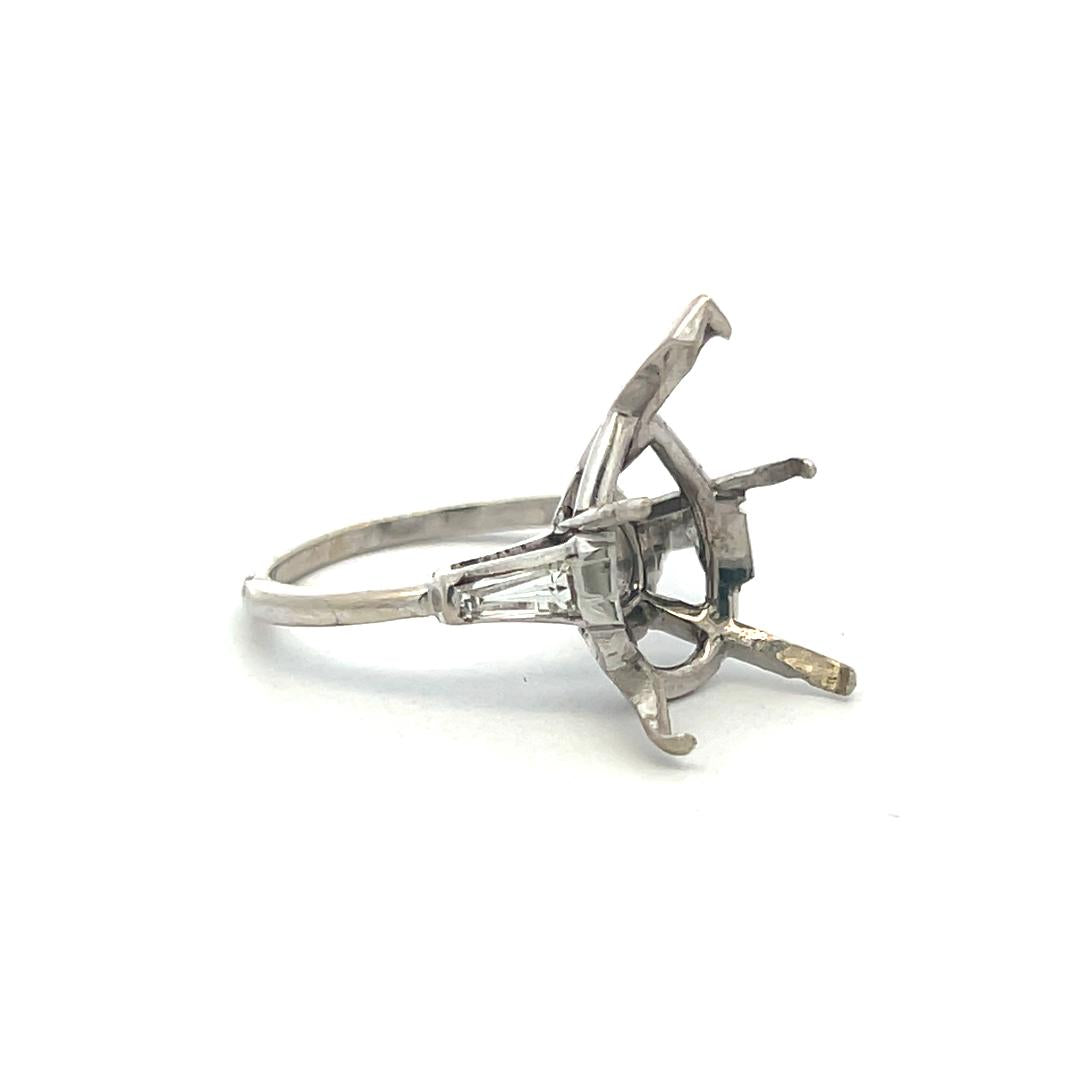14K White Gold Semi Mount Ring 0.4ct Tapered Baguette Diamonds Fits 17.5x11 MM