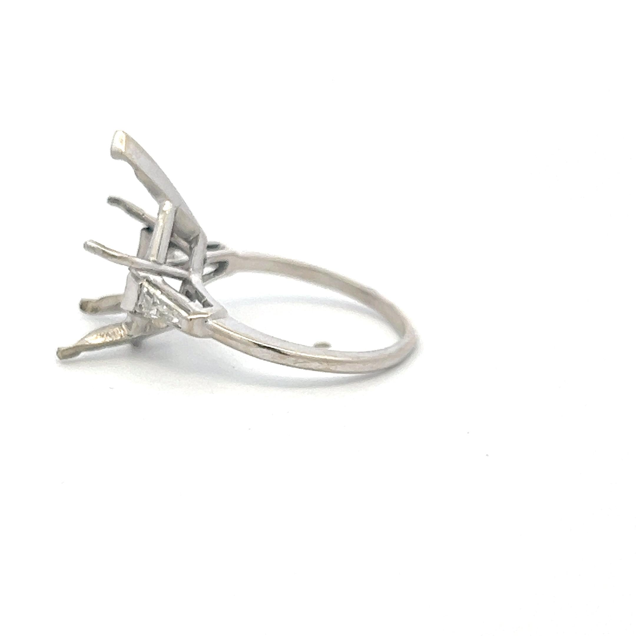 14K White Gold Semi Mount Ring 0.4ct Tapered Baguette Diamonds Fits 17.5x11 MM