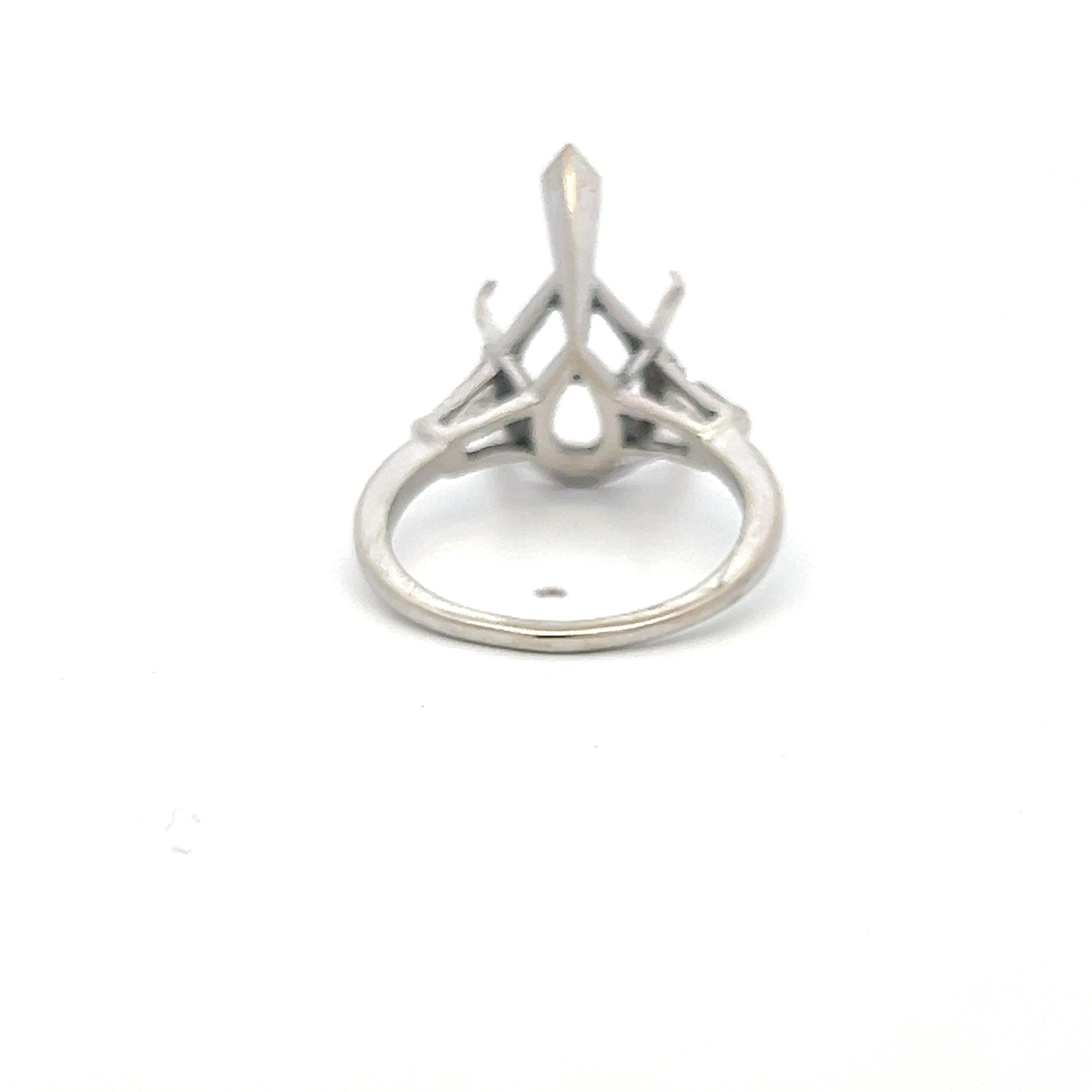 14K White Gold Semi Mount Ring 0.4ct Tapered Baguette Diamonds Fits 17.5x11 MM