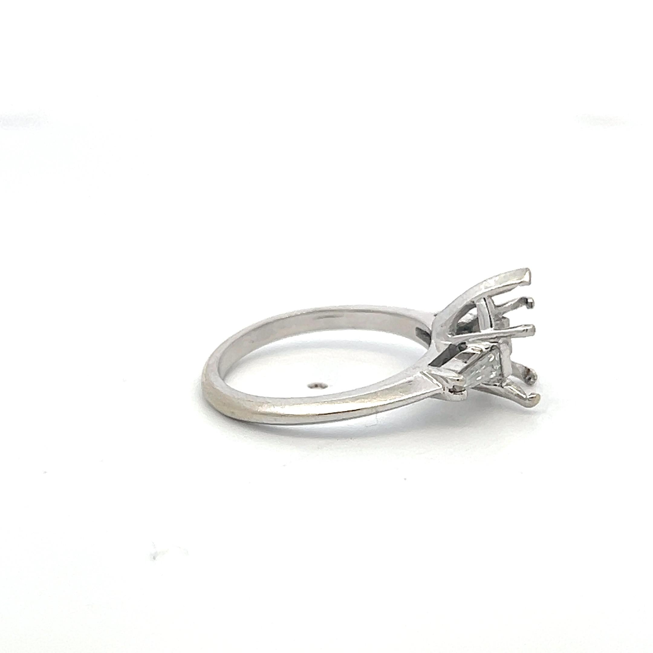 14K White Gold Semi Mount Ring with 0.2ct Tapered Baguette Diamonds Fits 10x6mm