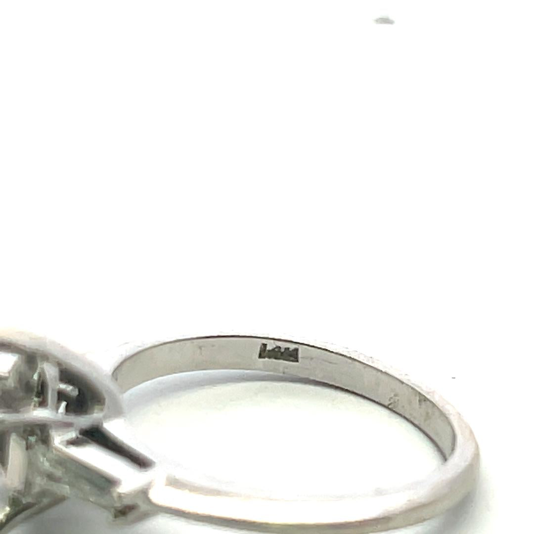 14K White Gold Semi Mount Ring with 0.2ct Tapered Baguette Diamonds Fits 10x6mm
