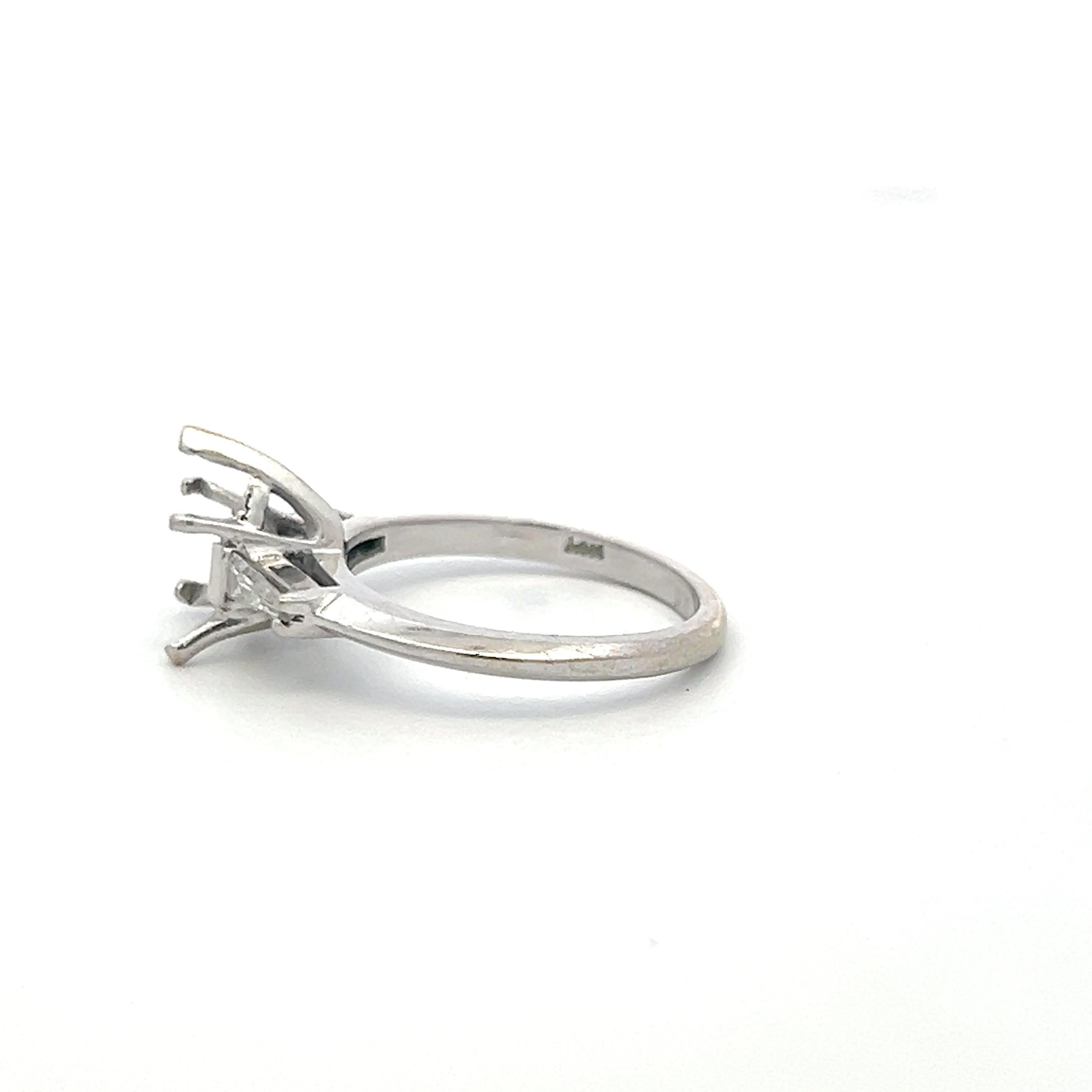 14K White Gold Semi Mount Ring with 0.2ct Tapered Baguette Diamonds Fits 10x6mm
