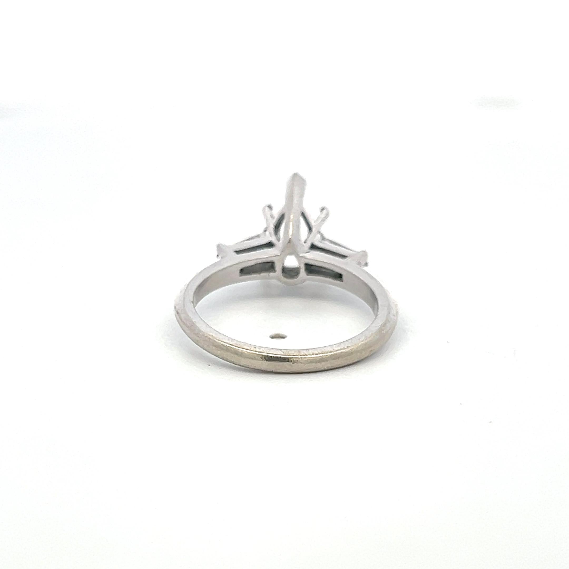 14K White Gold Semi Mount Ring with 0.2ct Tapered Baguette Diamonds Fits 10x6mm