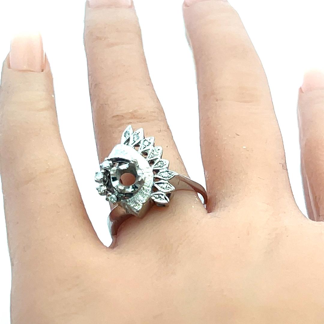 14K White Gold Semi Mount Ring 0.12ct Round I SI Diamonds Fits 5.8mm 0.75ct++