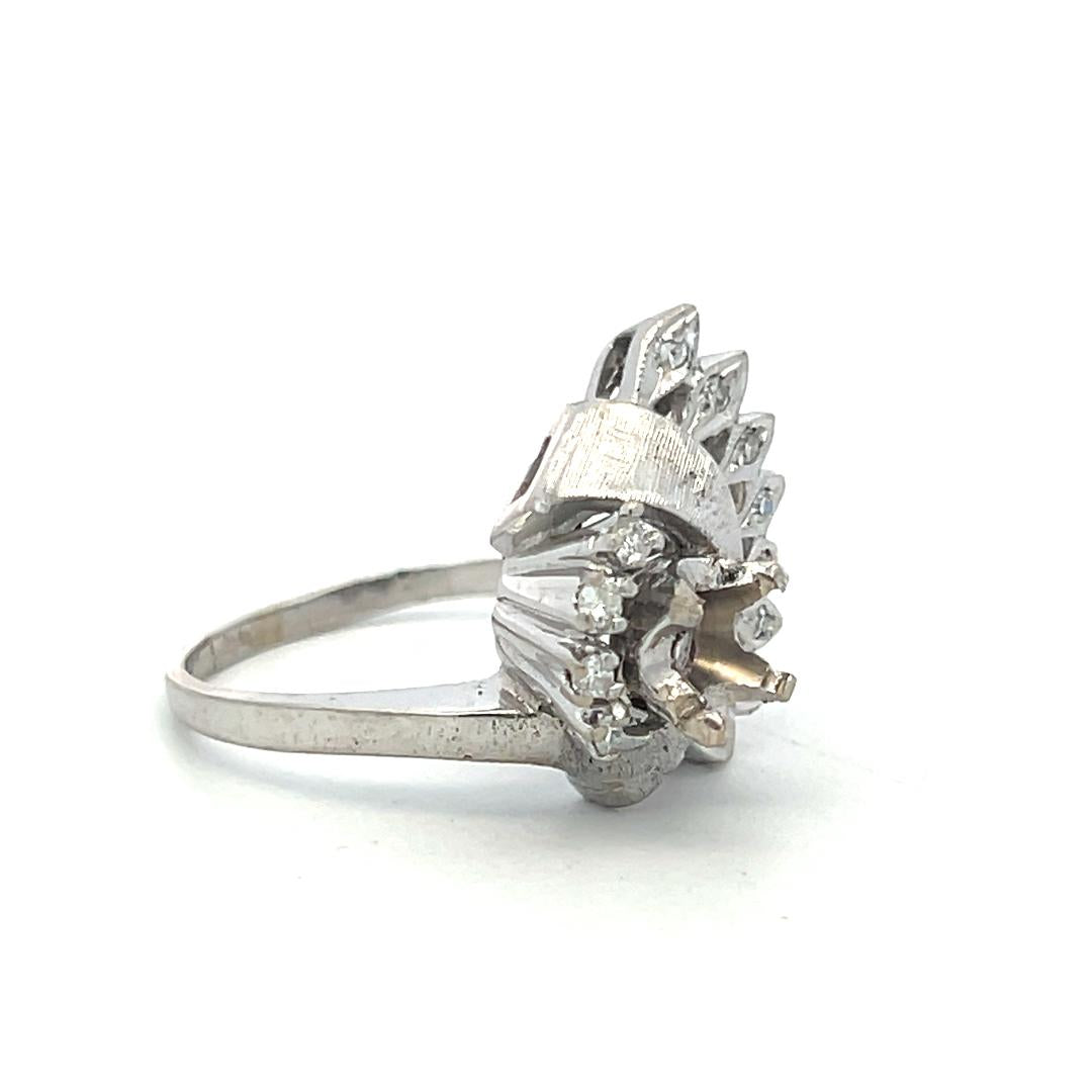 14K White Gold Semi Mount Ring 0.12ct Round I SI Diamonds Fits 5.8mm 0.75ct++