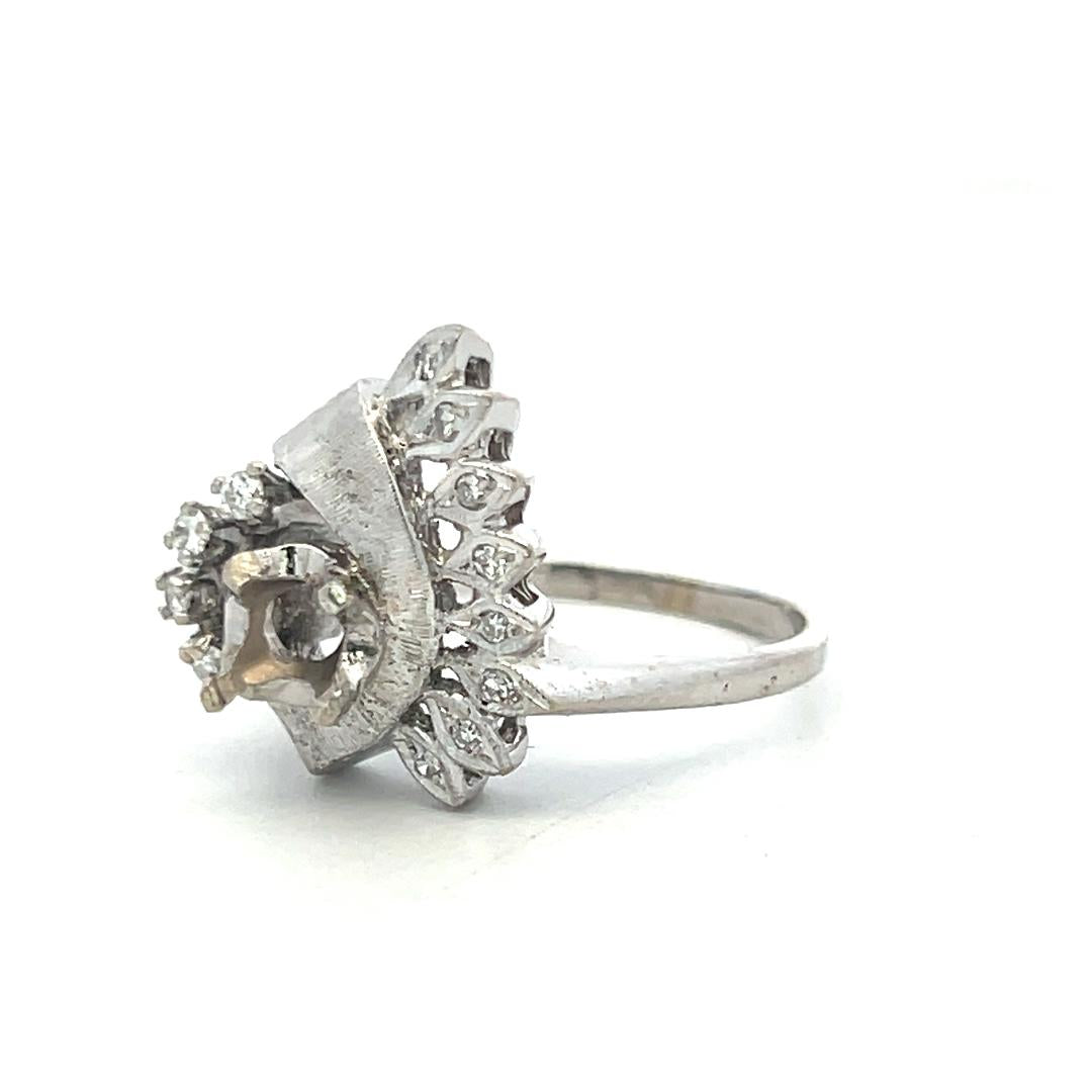 14K White Gold Semi Mount Ring 0.12ct Round I SI Diamonds Fits 5.8mm 0.75ct++