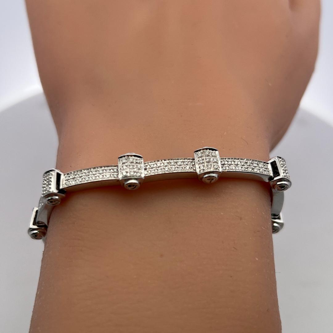 Charriol 18K White Gold Link Bracelet 1.25ct Round Diamonds & 0.15ct Sapphire