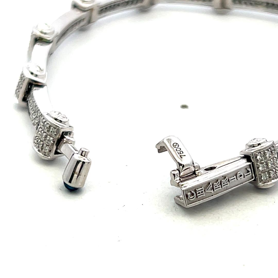 Charriol 18K White Gold Link Bracelet 1.25ct Round Diamonds & 0.15ct Sapphire