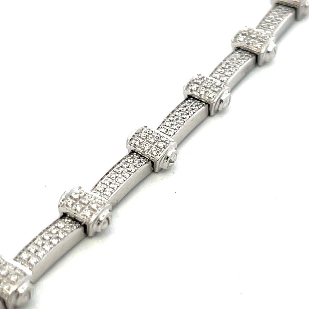 Charriol 18K White Gold Link Bracelet 1.25ct Round Diamonds & 0.15ct Sapphire