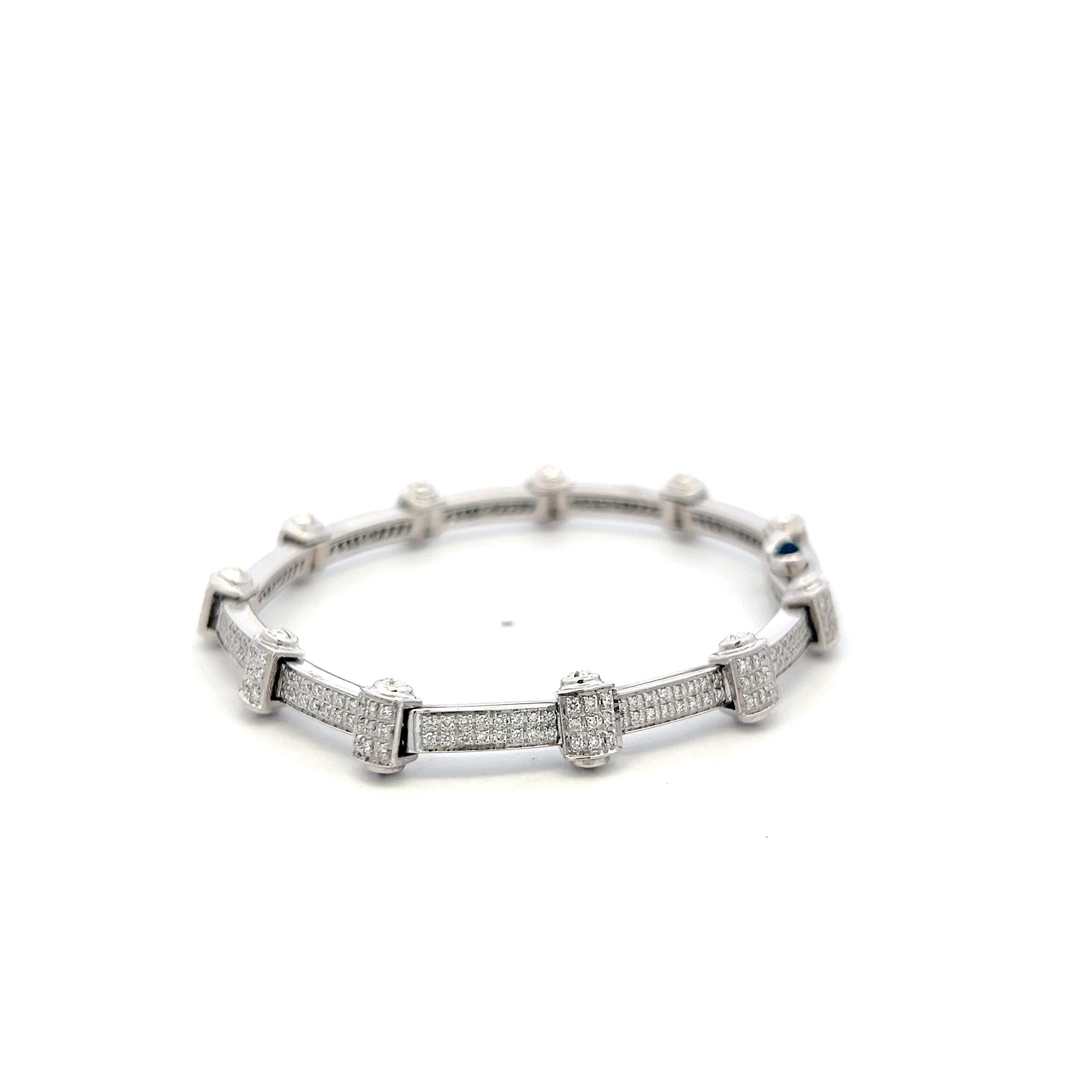 Charriol 18K White Gold Link Bracelet 1.25ct Round Diamonds & 0.15ct Sapphire