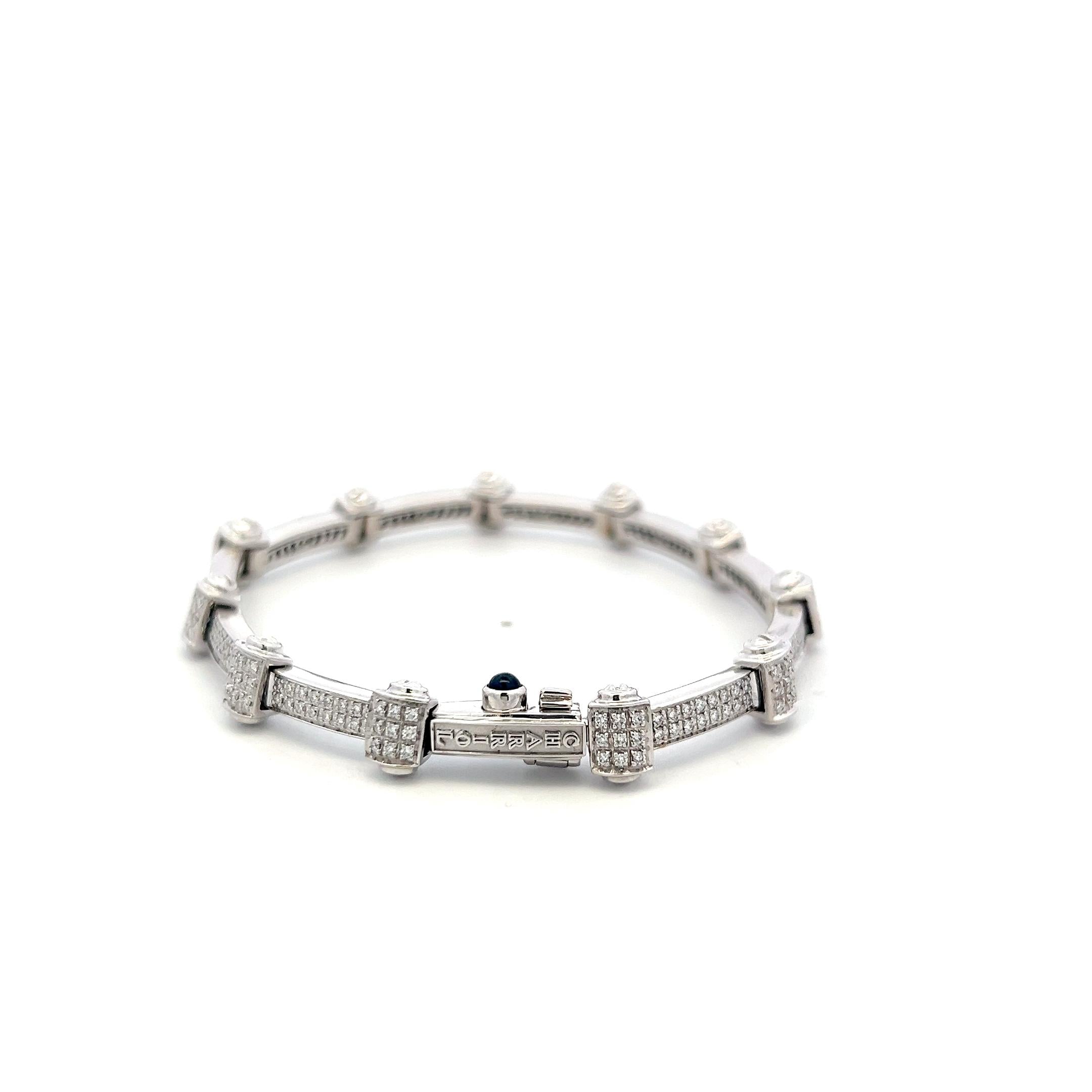 Charriol 18K White Gold Link Bracelet 1.25ct Round Diamonds & 0.15ct Sapphire
