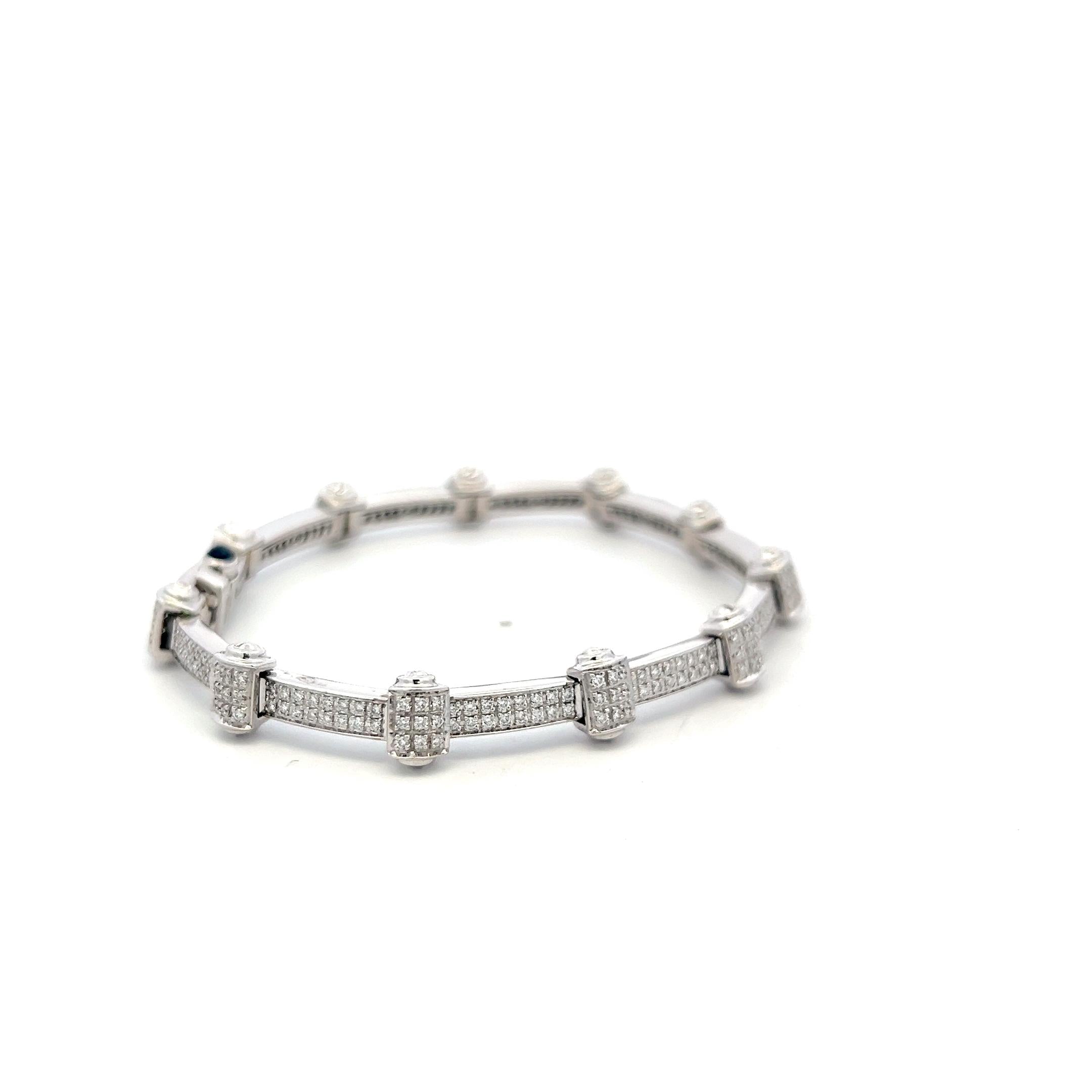 Charriol 18K White Gold Link Bracelet 1.25ct Round Diamonds & 0.15ct Sapphire